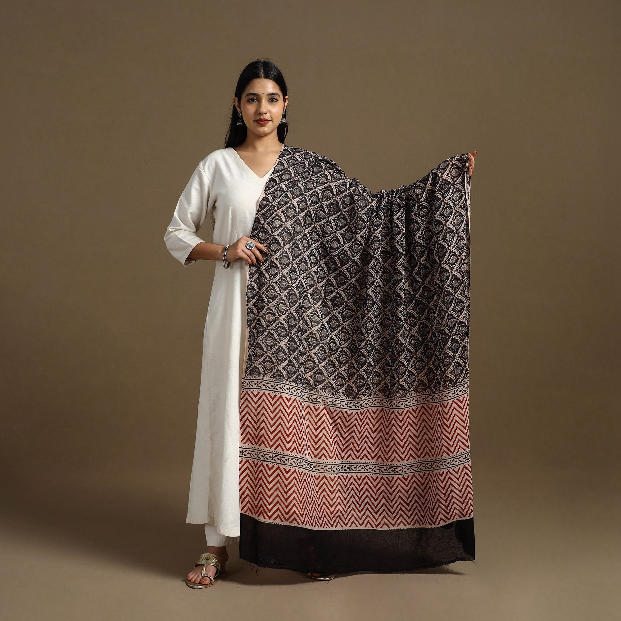 ARTISAN HAND BLOCK PRINTS Black - Block Print Mul Cotton Bagru Dupatta 27 - view 2