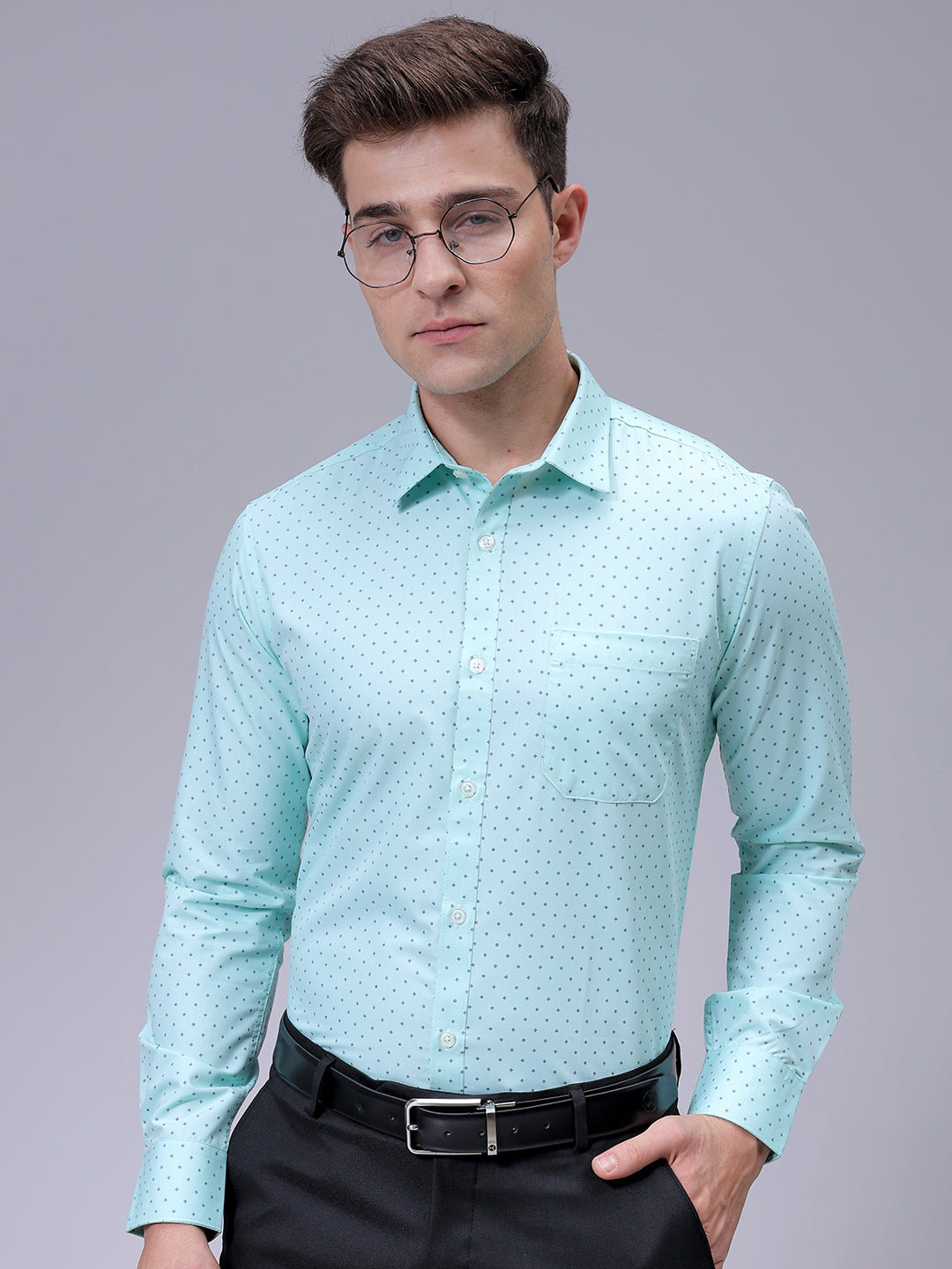 Luxe by TIGC Men's Green Slim Fit Ditsy Printed Formal Shirt