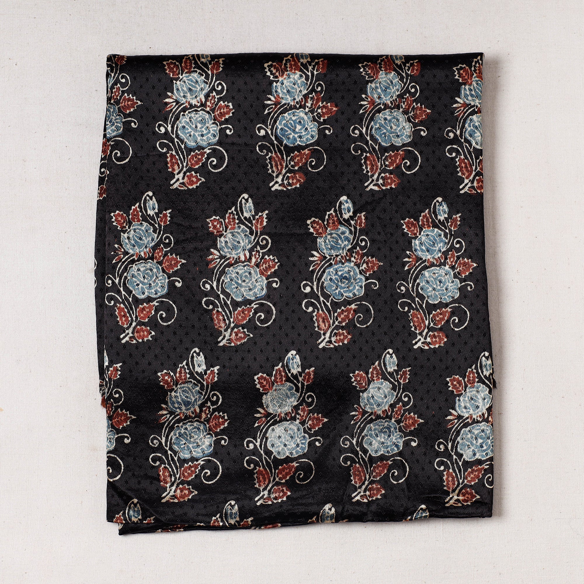 KACHCHH JI CHHAAP Black - Ajrakh Block Printed Modal Silk Precut fabric - (1.1 meter)