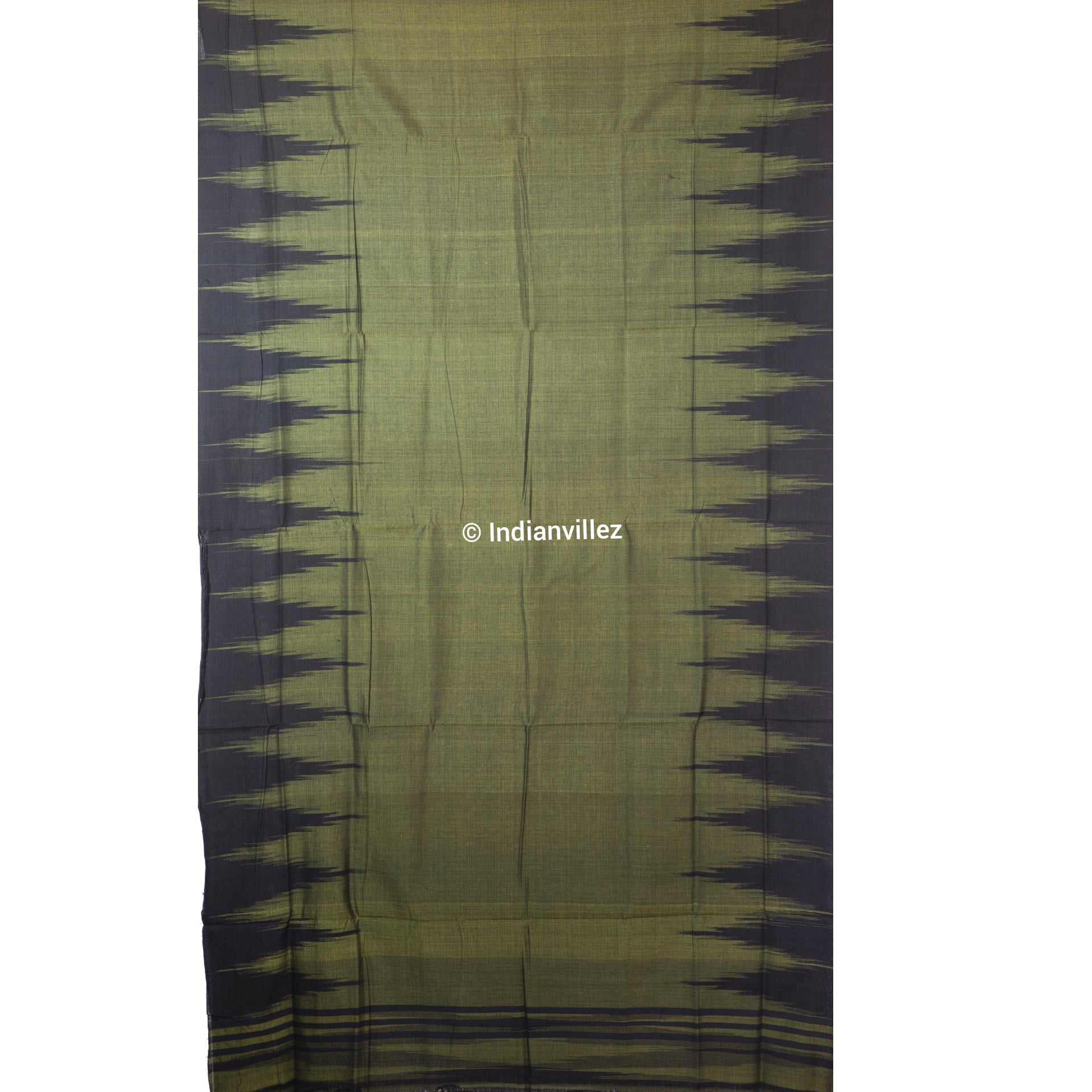 IndianVillèz Army green olive Kargil Kumbha Maniabandha Cotton Saree - view 3
