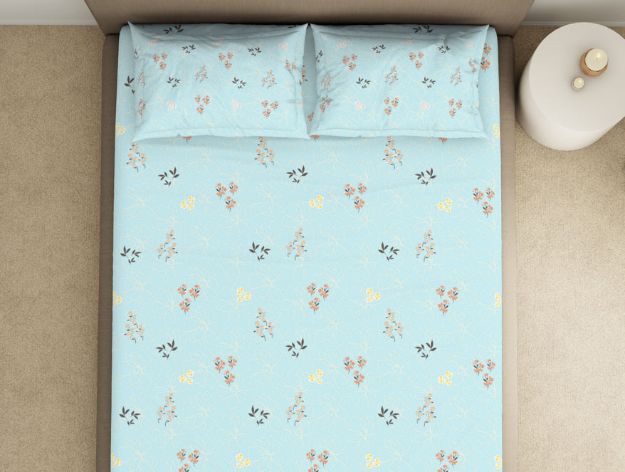Spaces India Floral Salt Air - Light Blue 100% Cotton King Fitted Sheet - Dainty By Spaces-1065824 - view 3