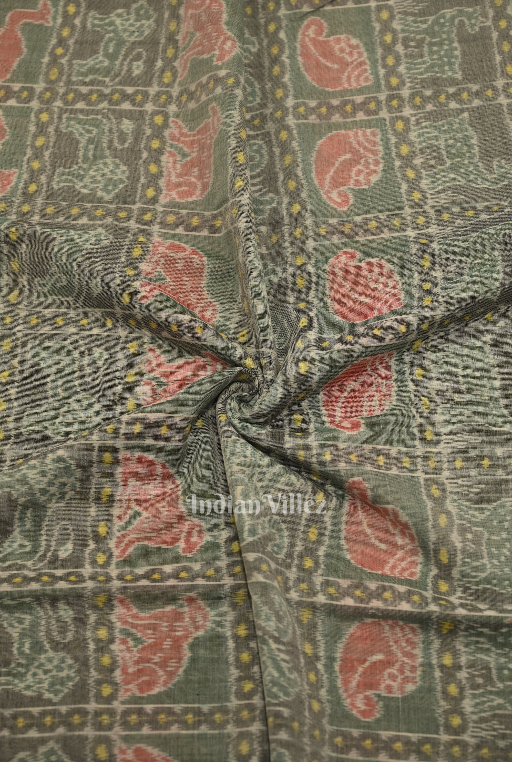 IndianVillèz Cement Gray Nabakothi Sambalpuri Ikat Cotton Fabric