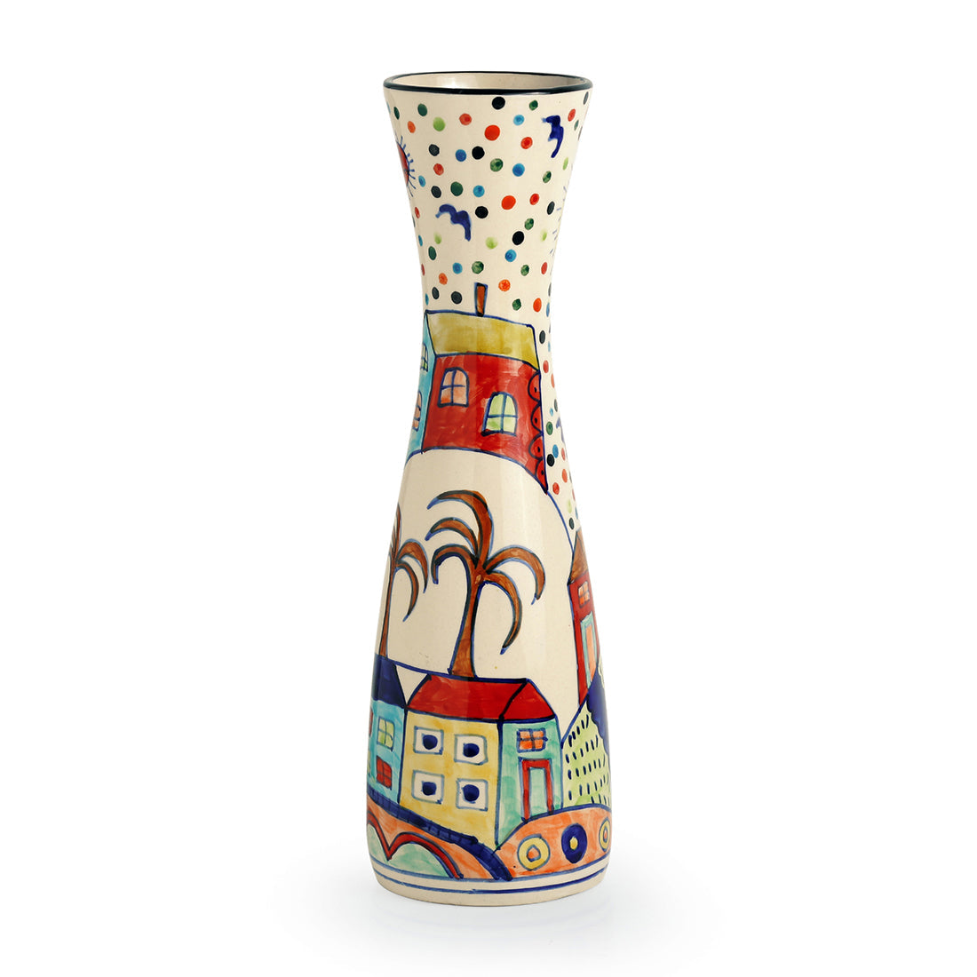 EXCLUSIVELANE 'The Hut Long-Neck' Handpainted Ceramic Vase (12 Inch) - view 4