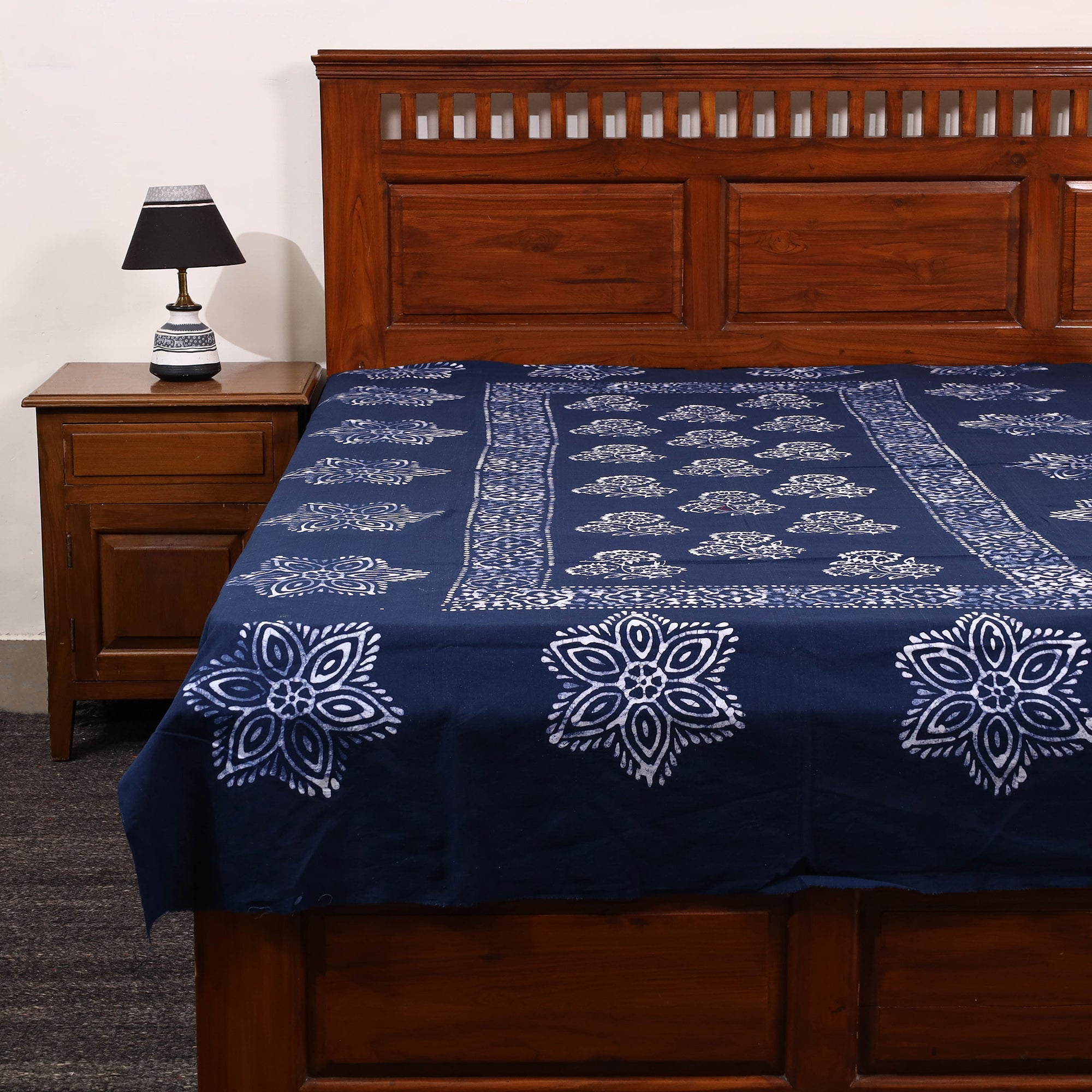 BATIK BY MD. SHARIFF Blue - Cotton Hand Batik Print Single Bedsheet (91 x 57 ) 07