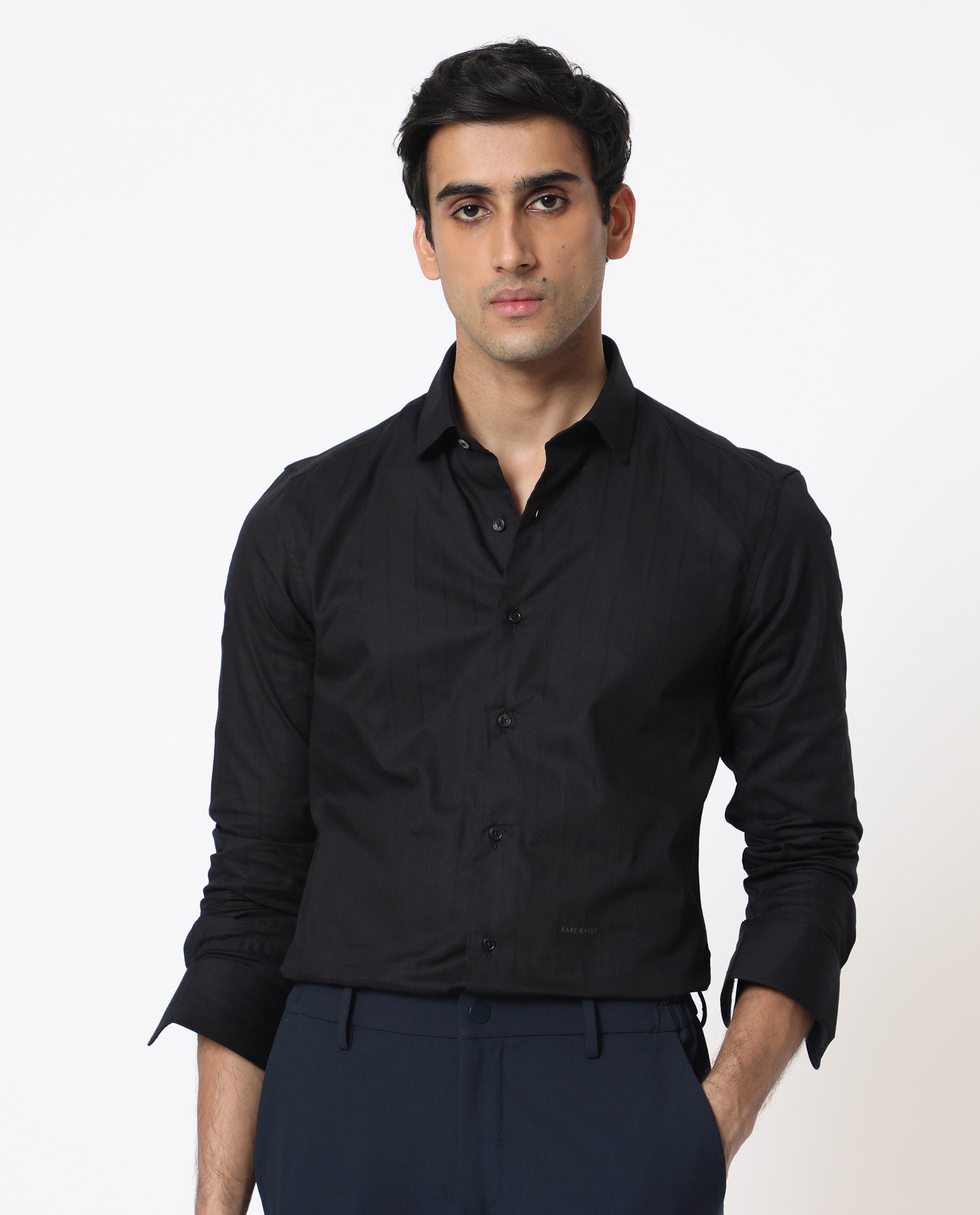 Rare Rabbit Men's Gazan Black Shirt Cotton Fabric Full Sleeves Slim Fit - view 10