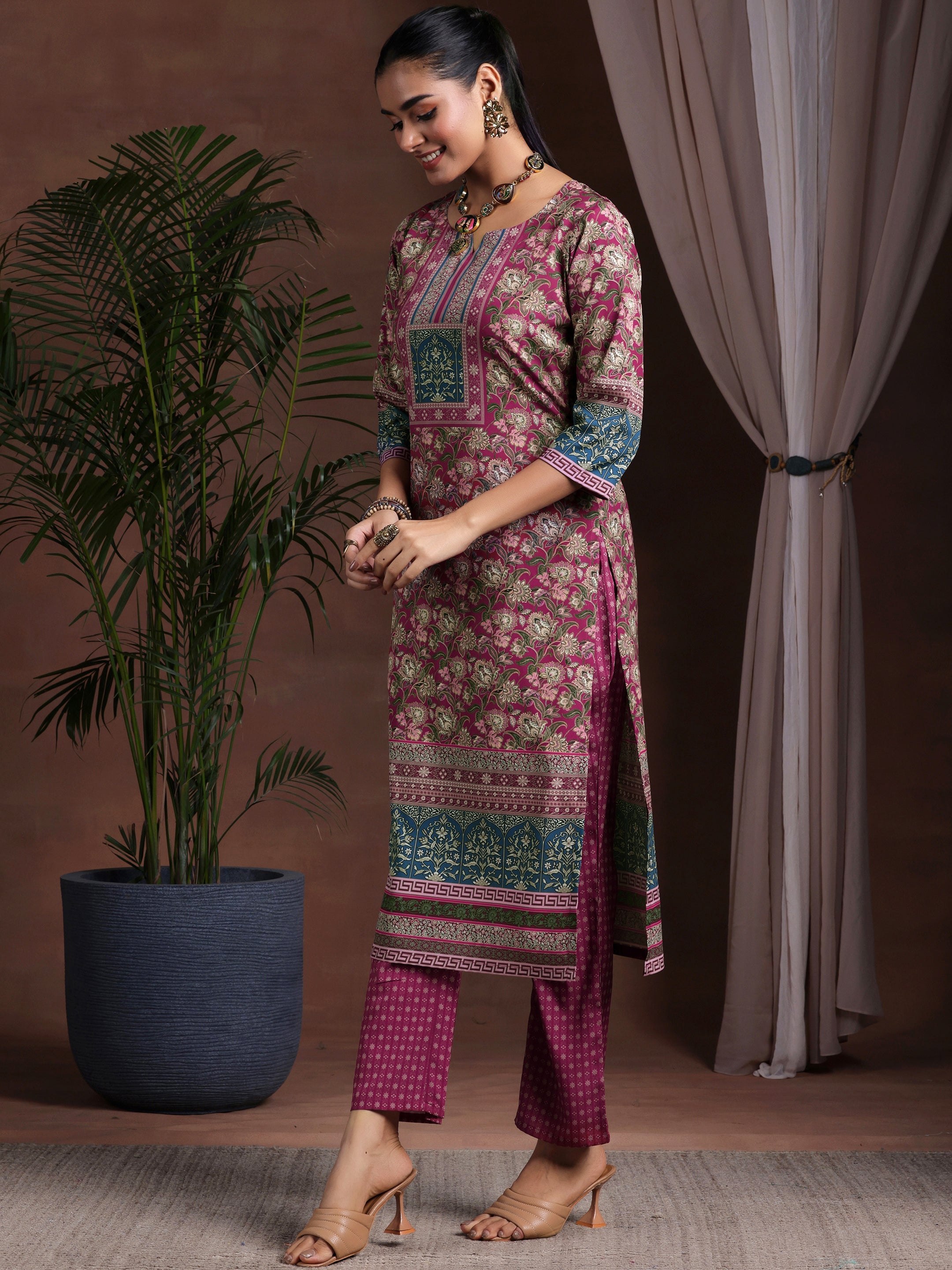 Libas Brown Printed Poly Crepe Straight Suit With Dupatta - view 2