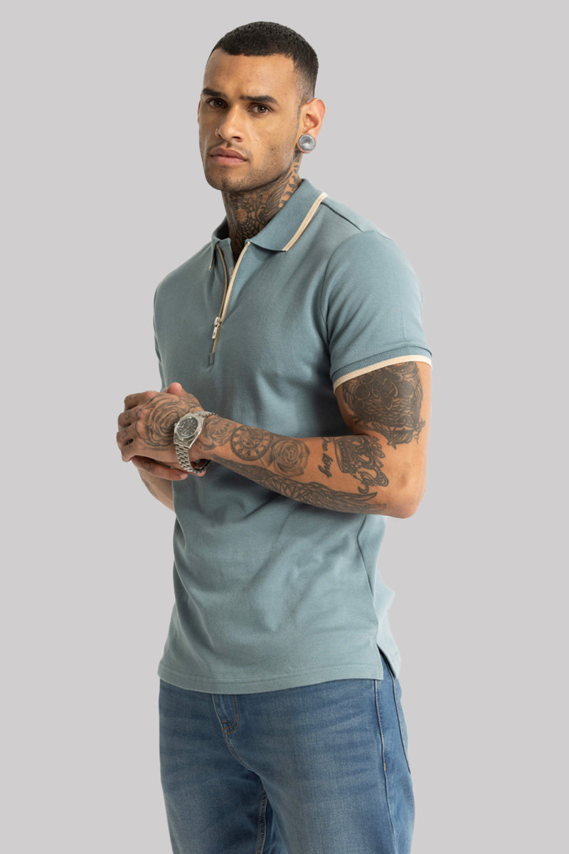 SNITCH Powder Blue Zipper Polo T-Shirt - view 4