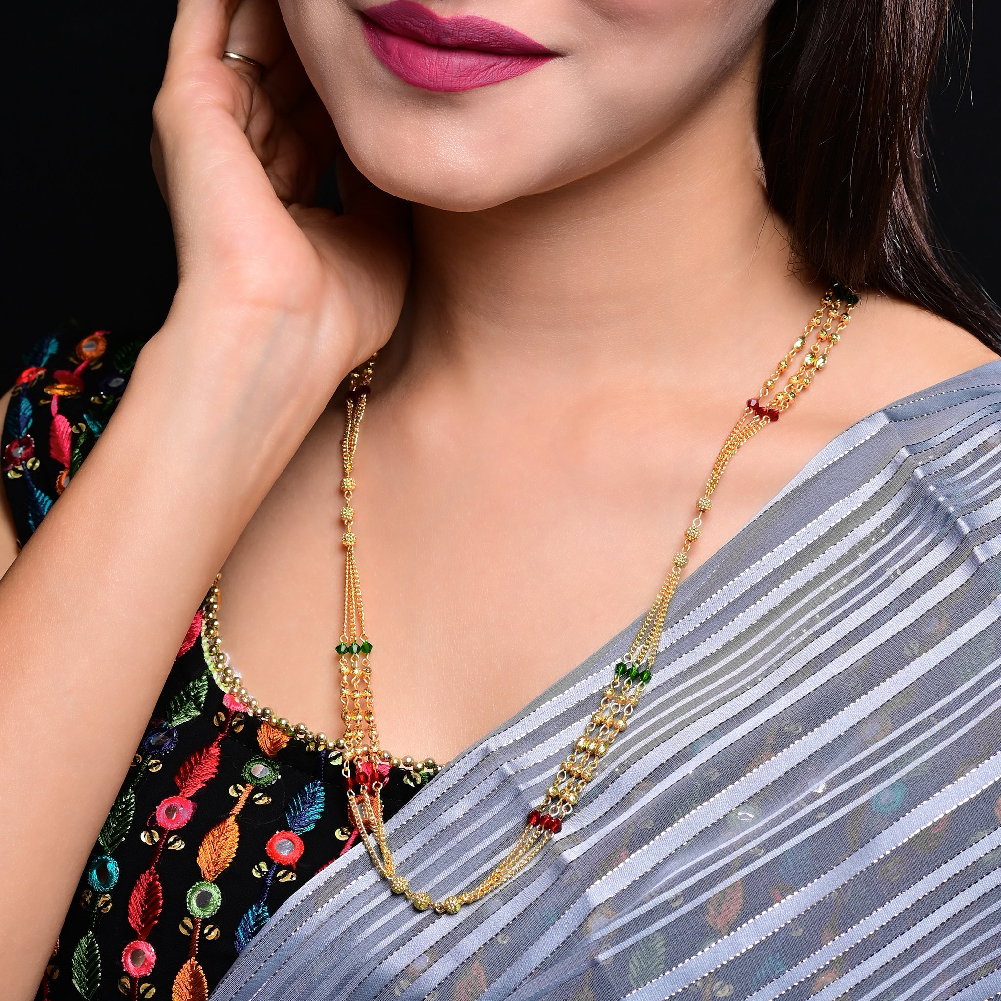 Branta Appealing Gold Plated Multicolour Necklace Mala For Women - view 3