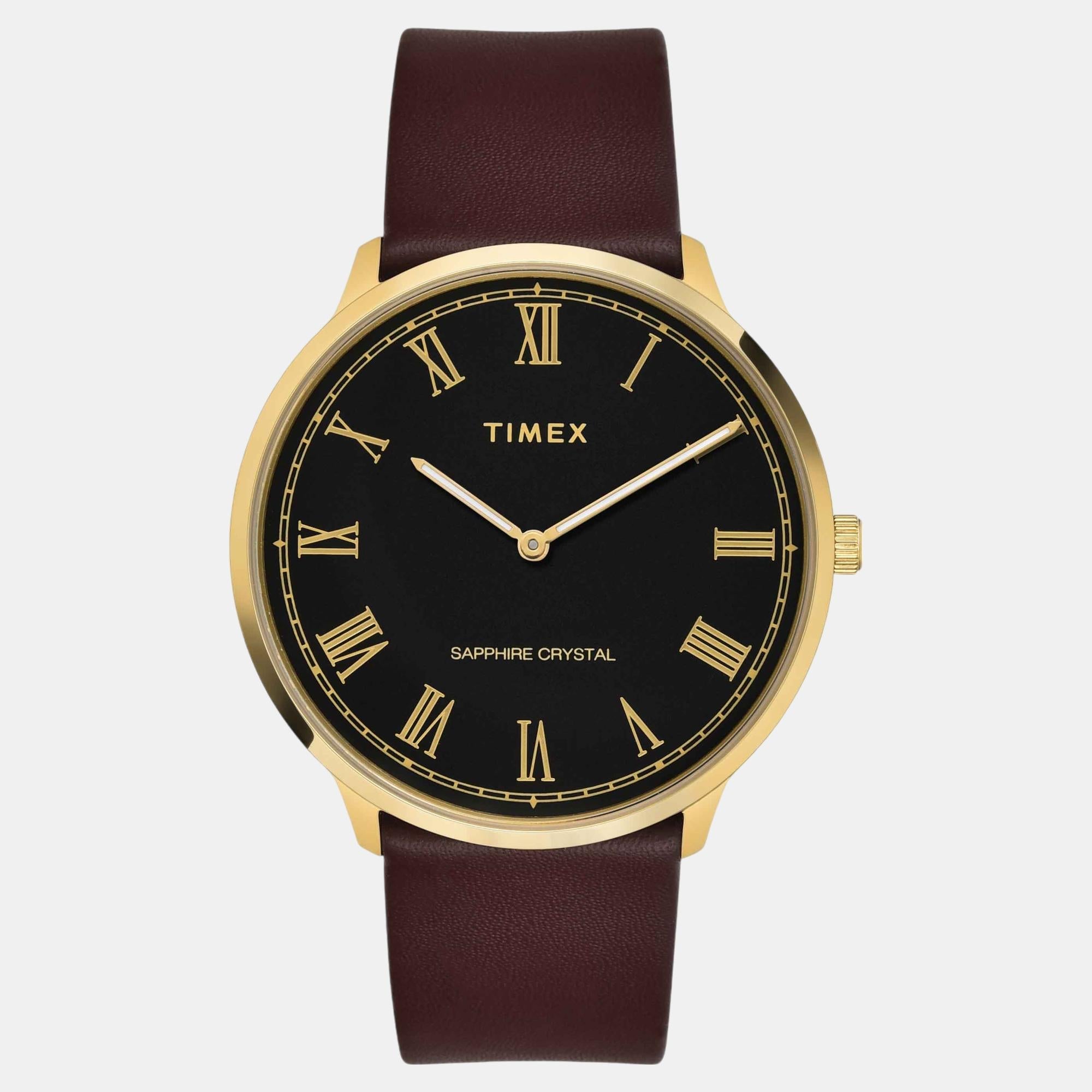 Timex Fashion Men Quartz Black Dial Analog Leather Watch TWEG22103