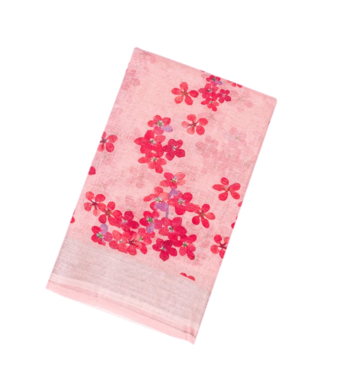 RmKV Bubblegum Pink Handloom Linen Saree With Printed Red Floral Motifs