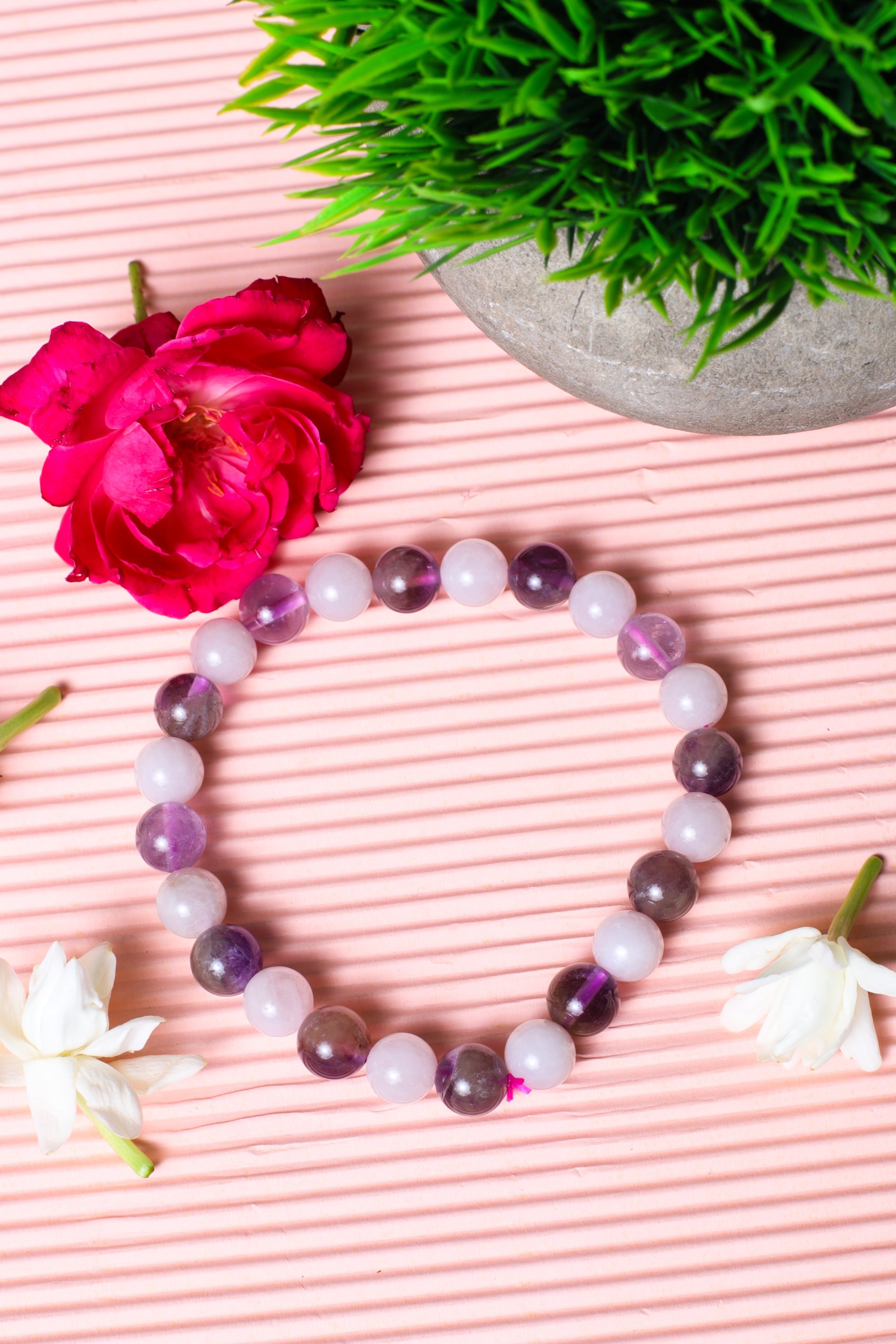 Quartz amethyst bracelet – Studio Vaidik Rose Quartz & Amethyst Bracelet