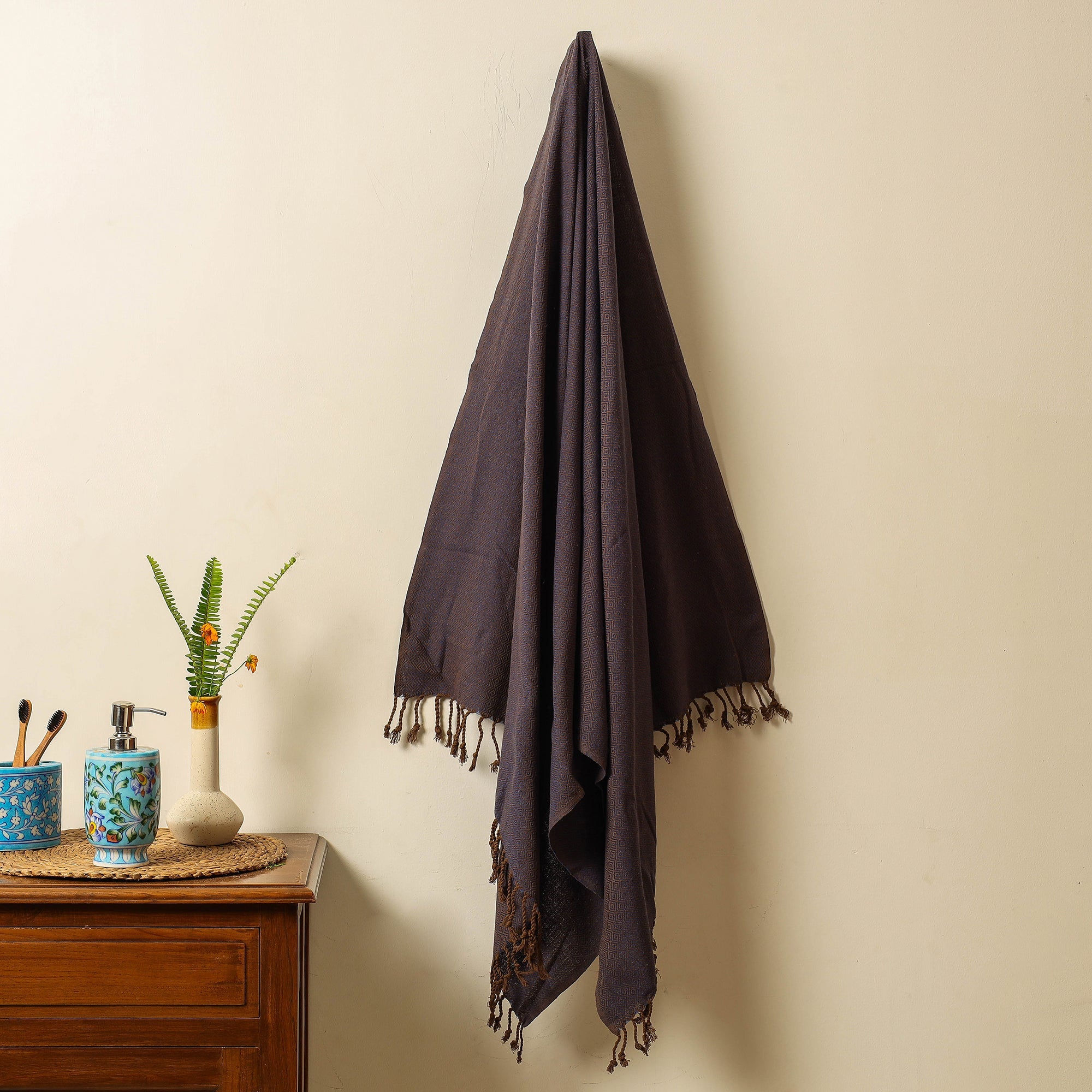 HANDLOOM VIRASAT Brown - Handloom Cotton Towel with Tassels from Bijnor by Nizam