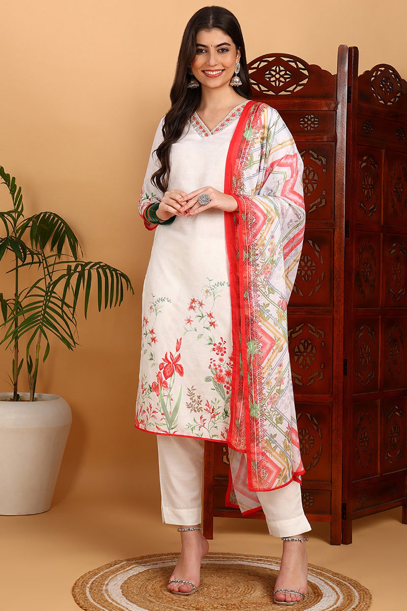 Ahika White Rayon Blend Floral Printed Straight Suit Set PKSKD2415 - view 2