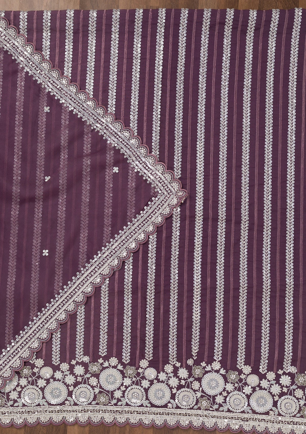 Koskii Purple Threadwork Tissue Unstitched Salwar Suit - view 3
