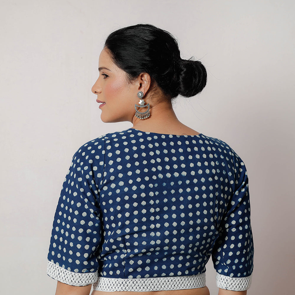 ITOKRI CASUALS Blue - Bagru Dabu Block Printed Cotton Stitched Blouse - view 3