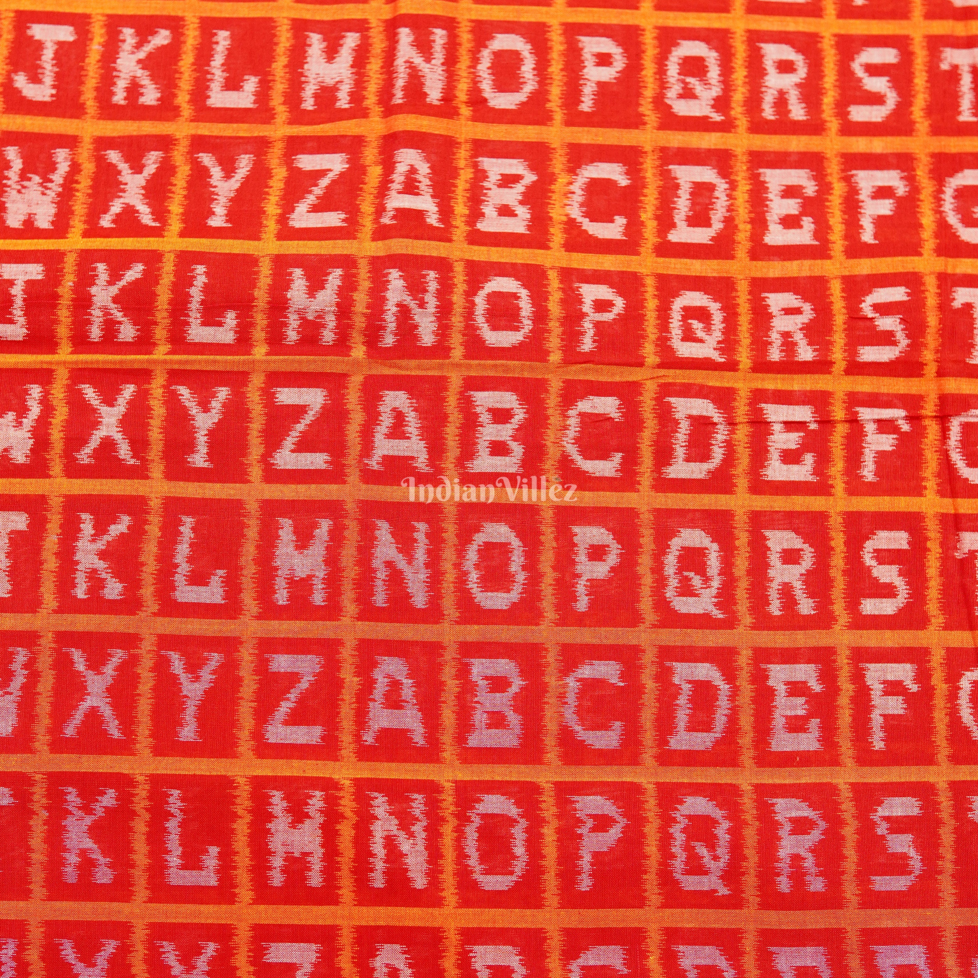IndianVillèz Red Off White English Alphabet Sambalpuri Cotton Fabric - view 3