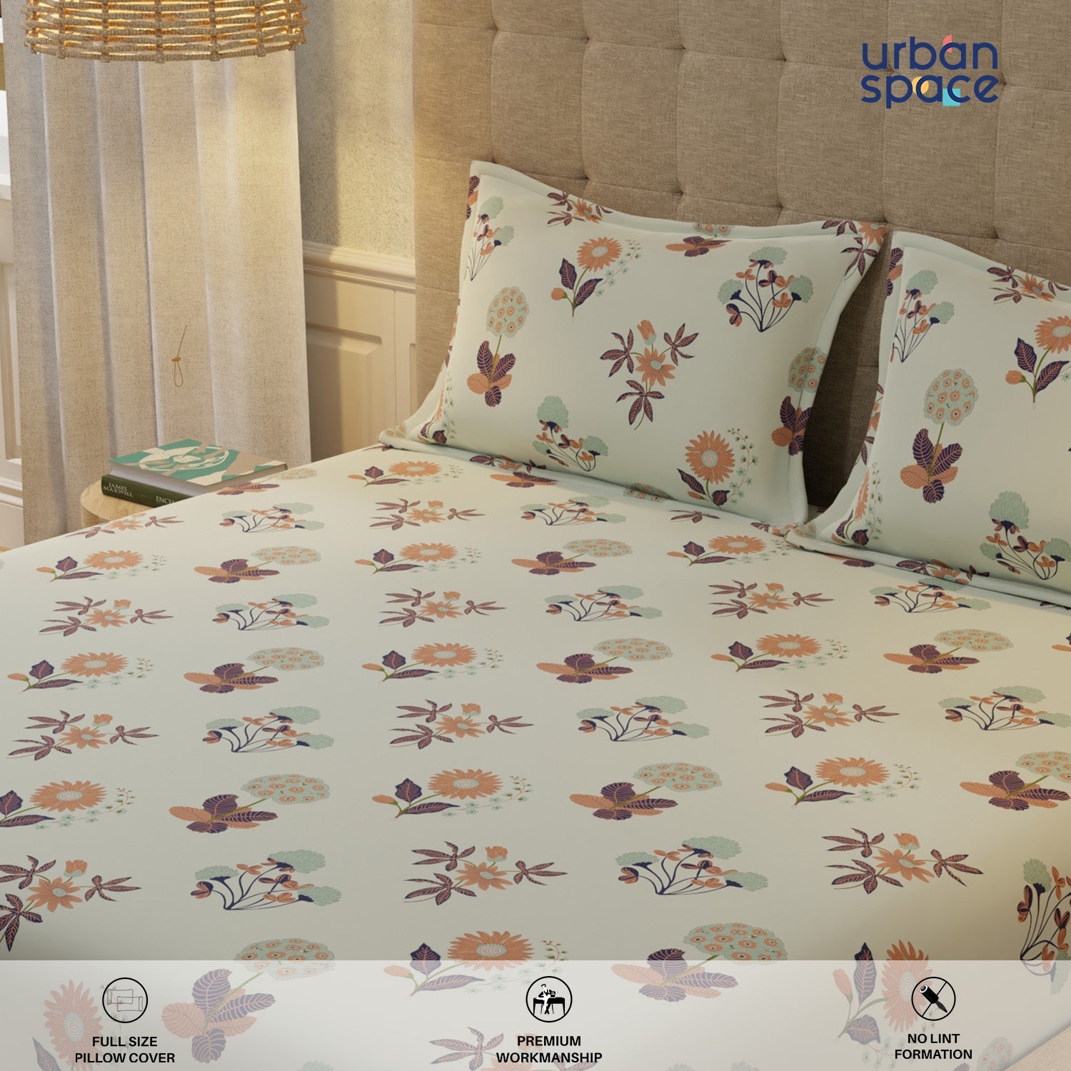 Urban Space -Home Furnishing Store Serene 200 TC 100% Cotton Single Bedsheet with Pillow Covers - Radiance Grey - view 4