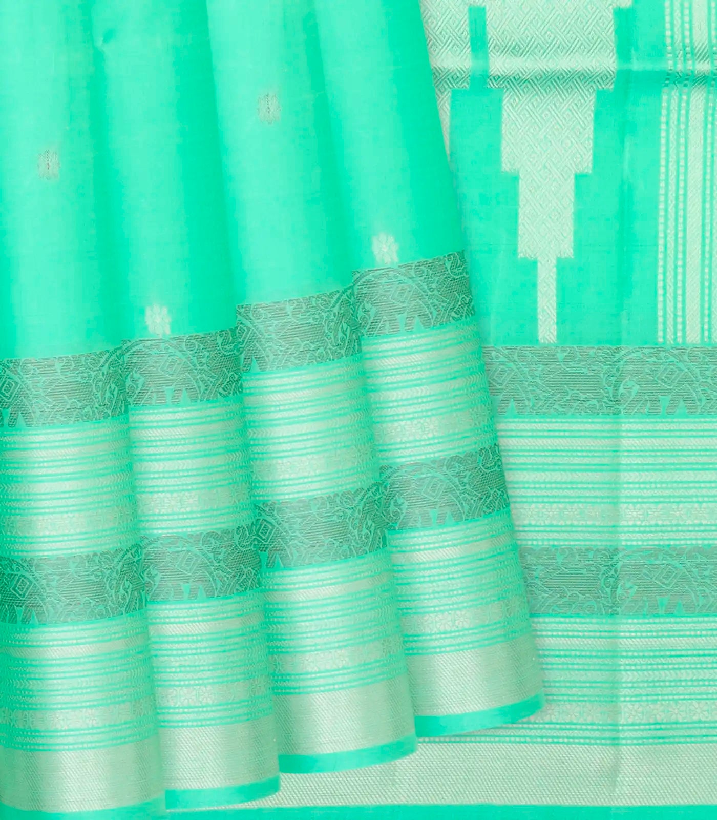 RmKV Aquamarine Handloom Soft Silk Saree With Floral Buttas-Aquamarine