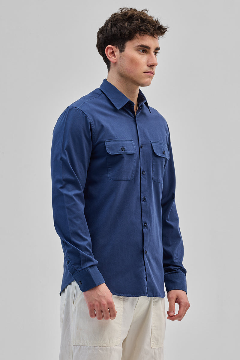 SNITCH Blue Solid Double Pocket Overshirt - view 6