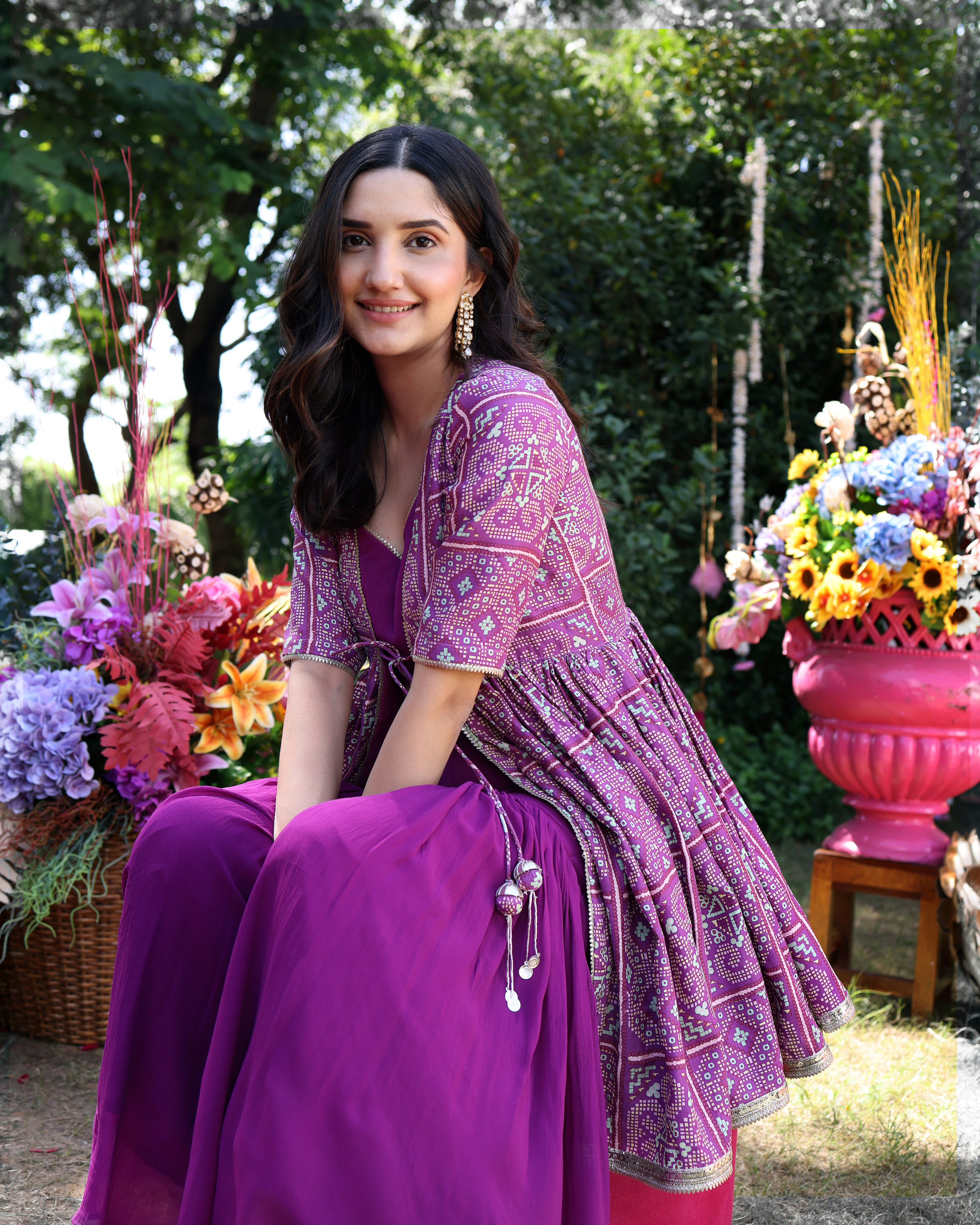 Aachho Geometric Purple Elegance Printed Satin Sharara Set - view 7
