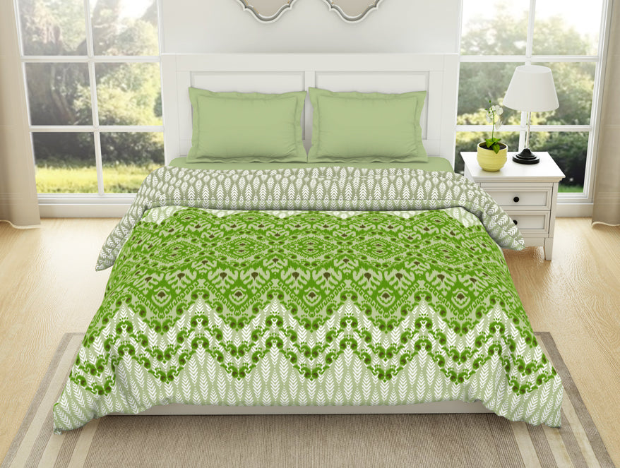 Green 100 cotton – Spaces India Geometric Titanite - Green 100% Cotton Shell Double Quilt / AC Comforter - Ikkat By Spaces