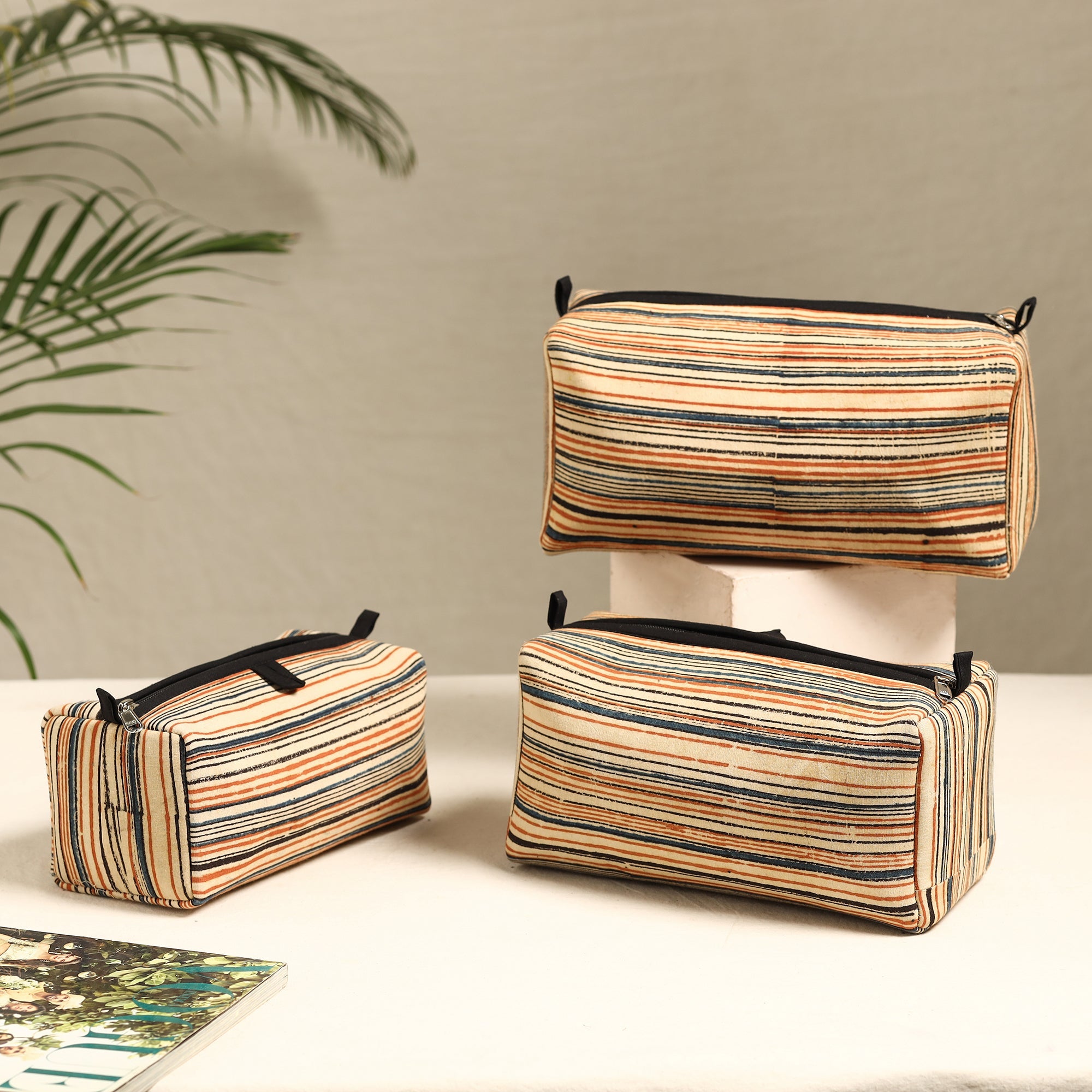 ITOKRI CRAFTS INITIATIVE Beige - Handmade Cotton Toiletry Bags (Set of 3) 45