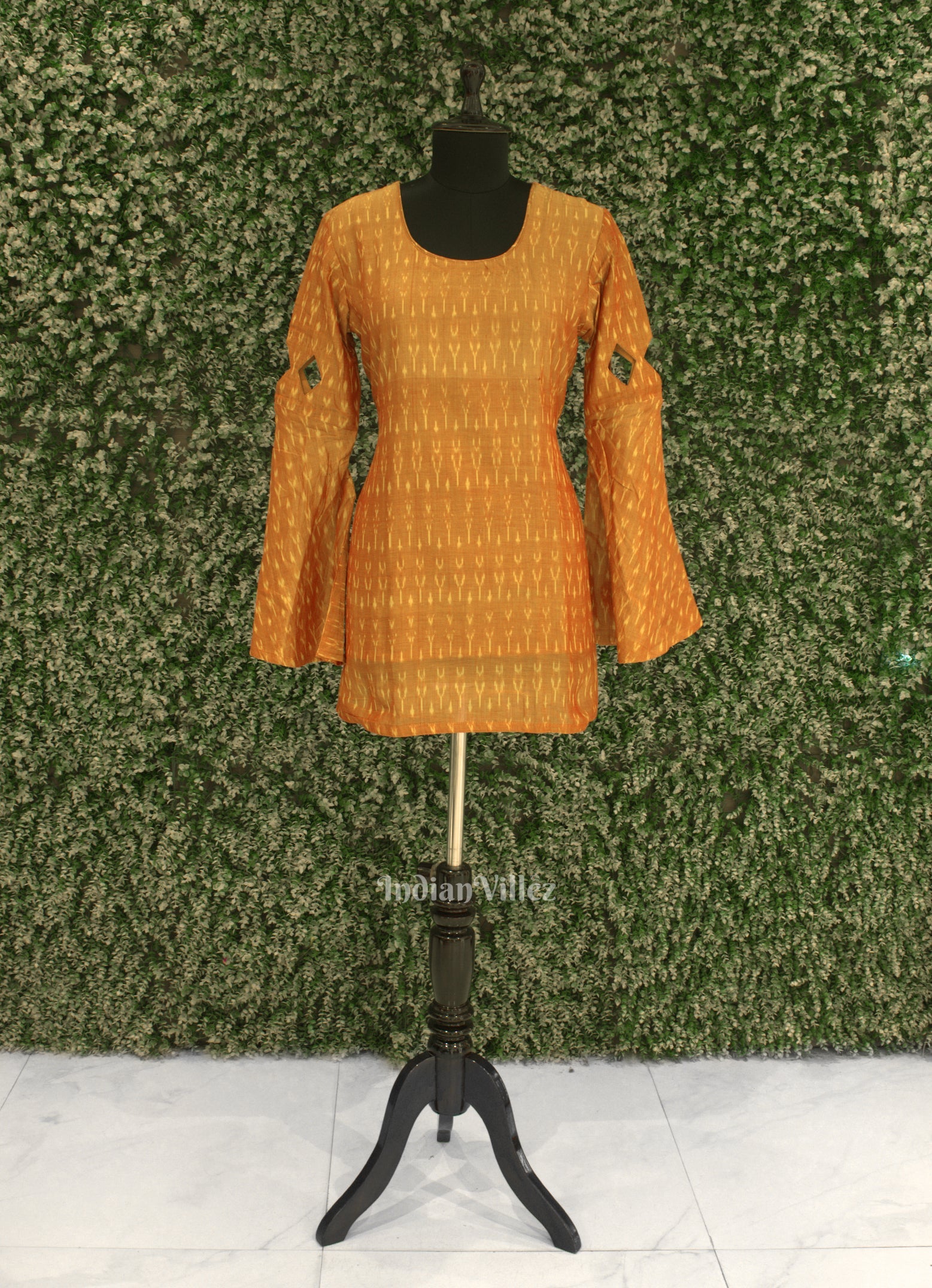 IndianVillèz Orange Pochampally Ikat Designer Cotton Kurti