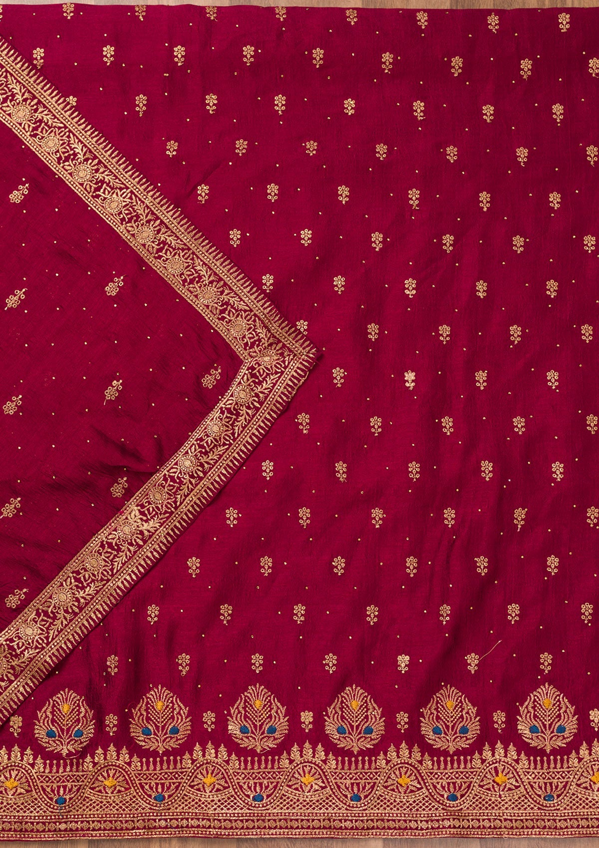 Koskii Maroon Zariwork Raw Silk Unstitched Salwar Suit - view 3