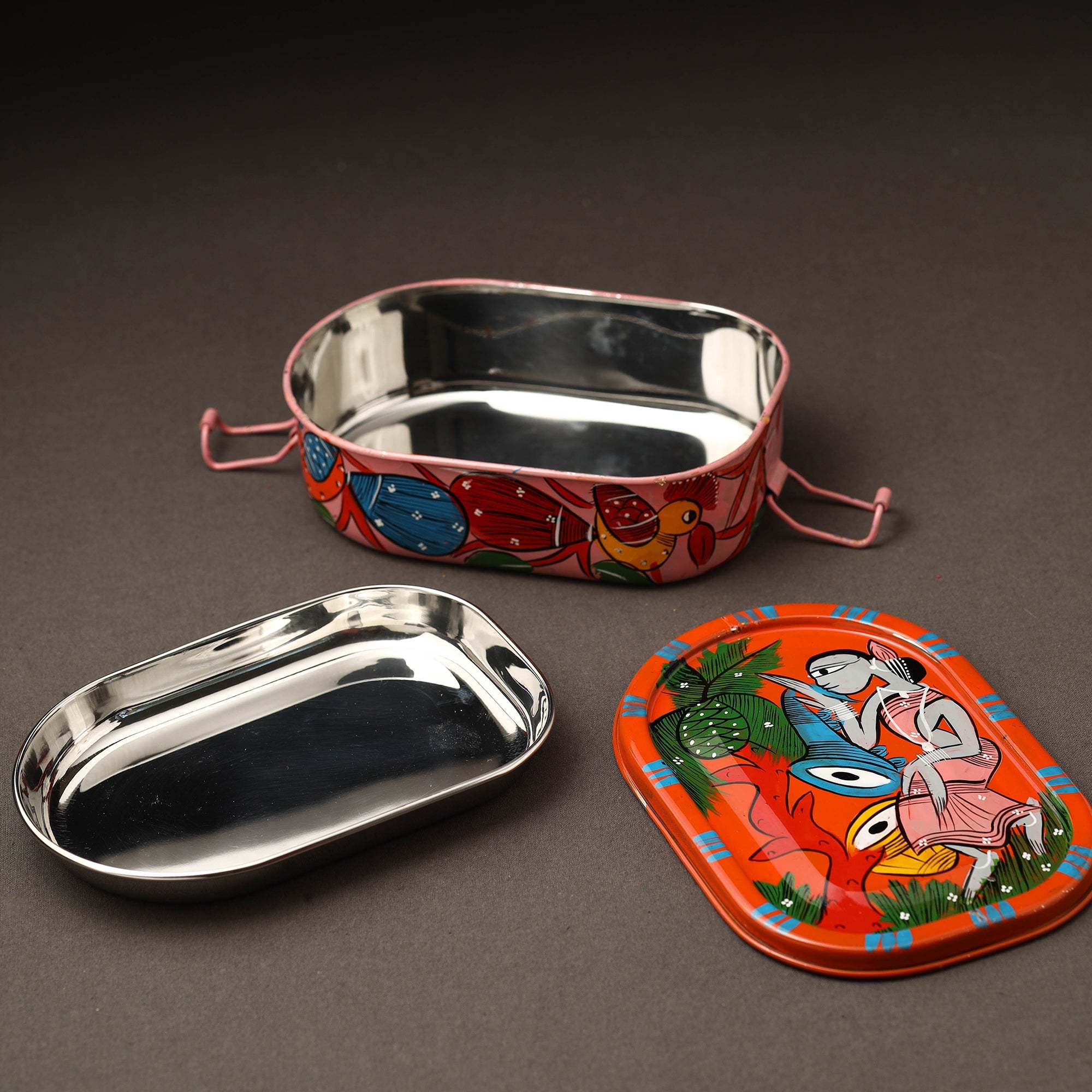 AAYAAS Bengal Patua Handpainted Stainless Steel Rectangle Lunch Box (6 x 4 in) - view 2