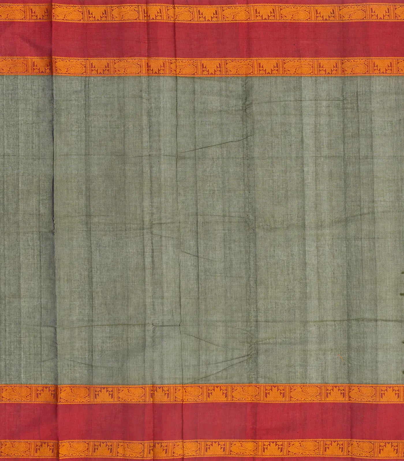 RmKV Green Handloom Kanchi Cotton Saree With Crimson Border - view 4