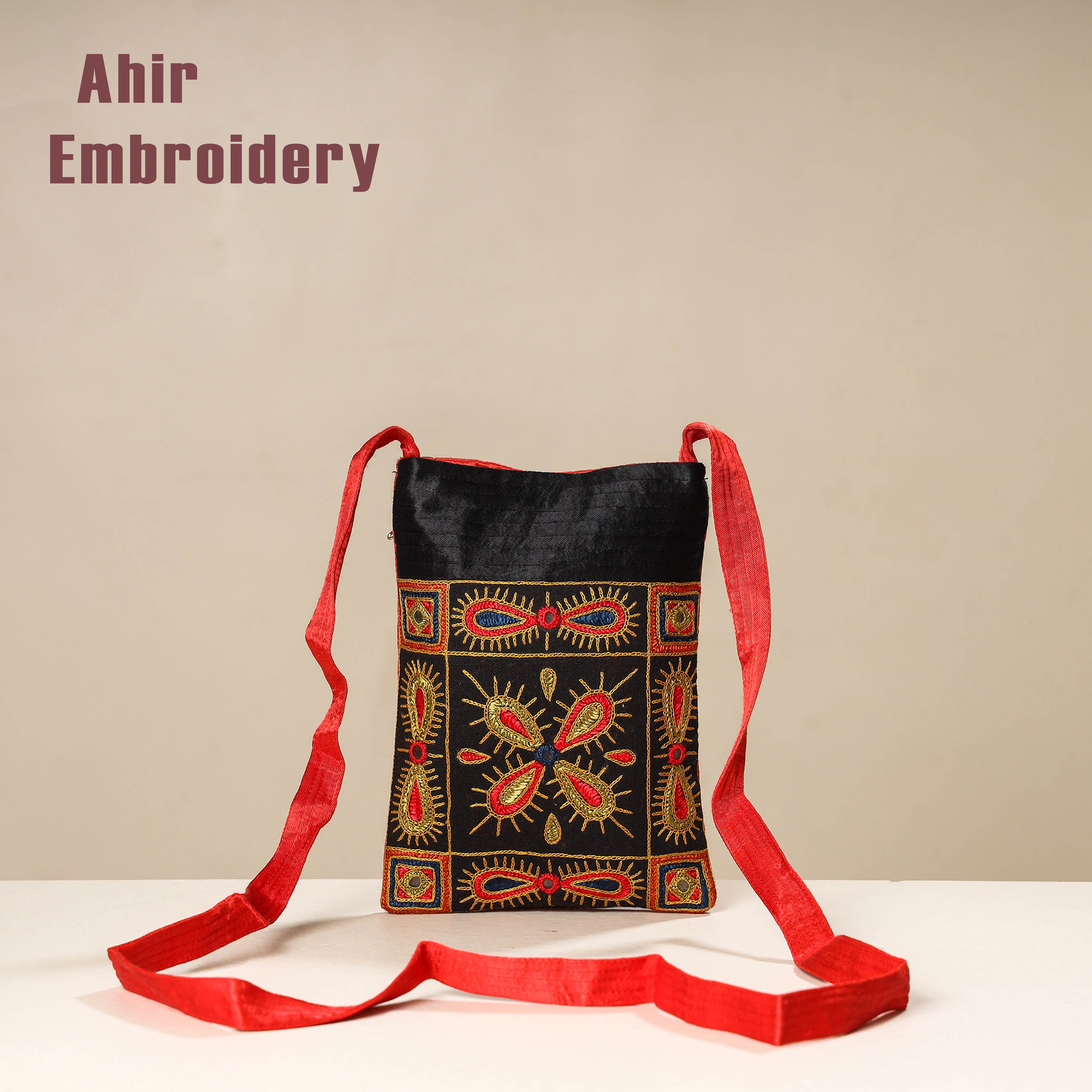 WAMA BY SMITA JAIN Black - Kutch Ahir Embroidery Mashru Silk Sling Bag
