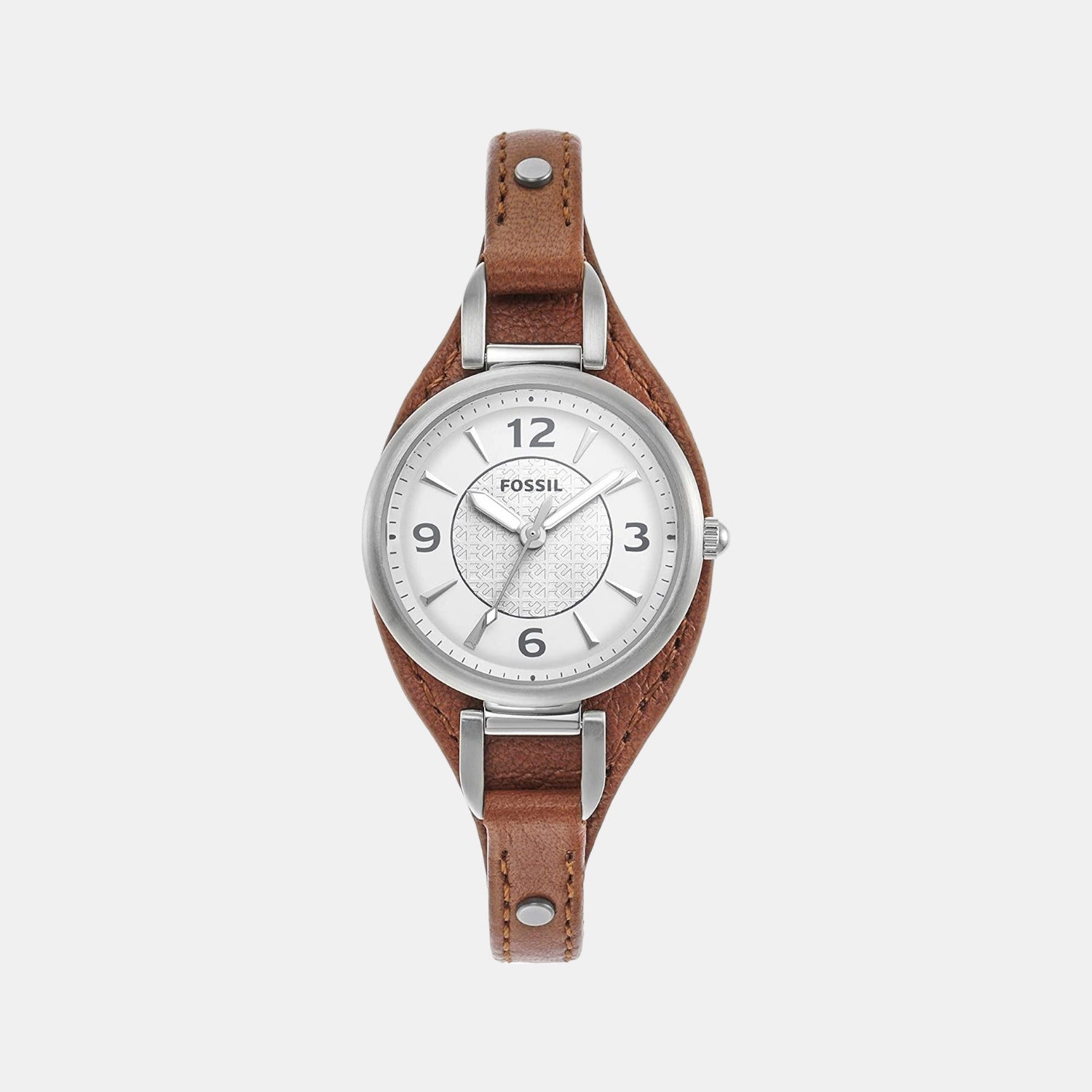 Fossil Carlie Women Quartz Silver Dial Analog Leather Watch ES5214