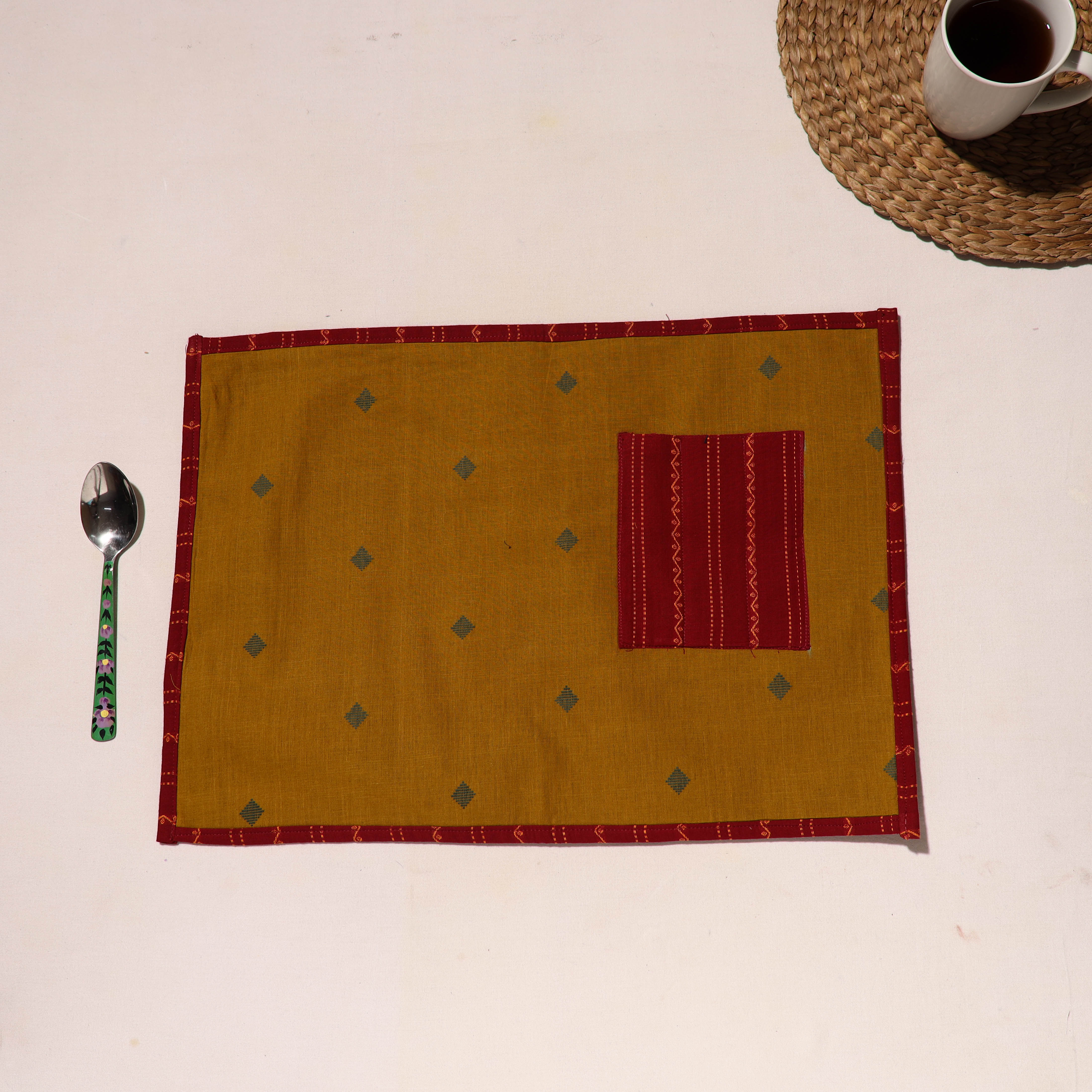 NOORI BAZAR Brown - Handcrafted Jacquard Table Mat With Pocket 03