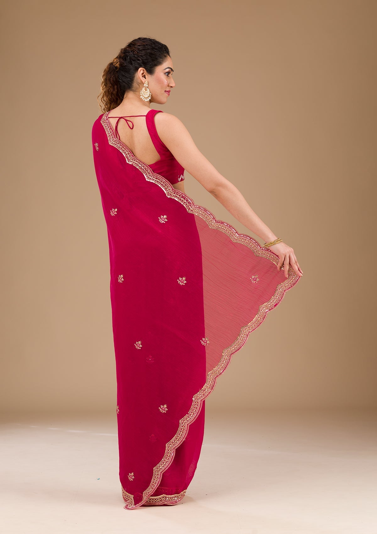 Koskii Rani Pink Sequins Tissue Saree – Women's - view 2