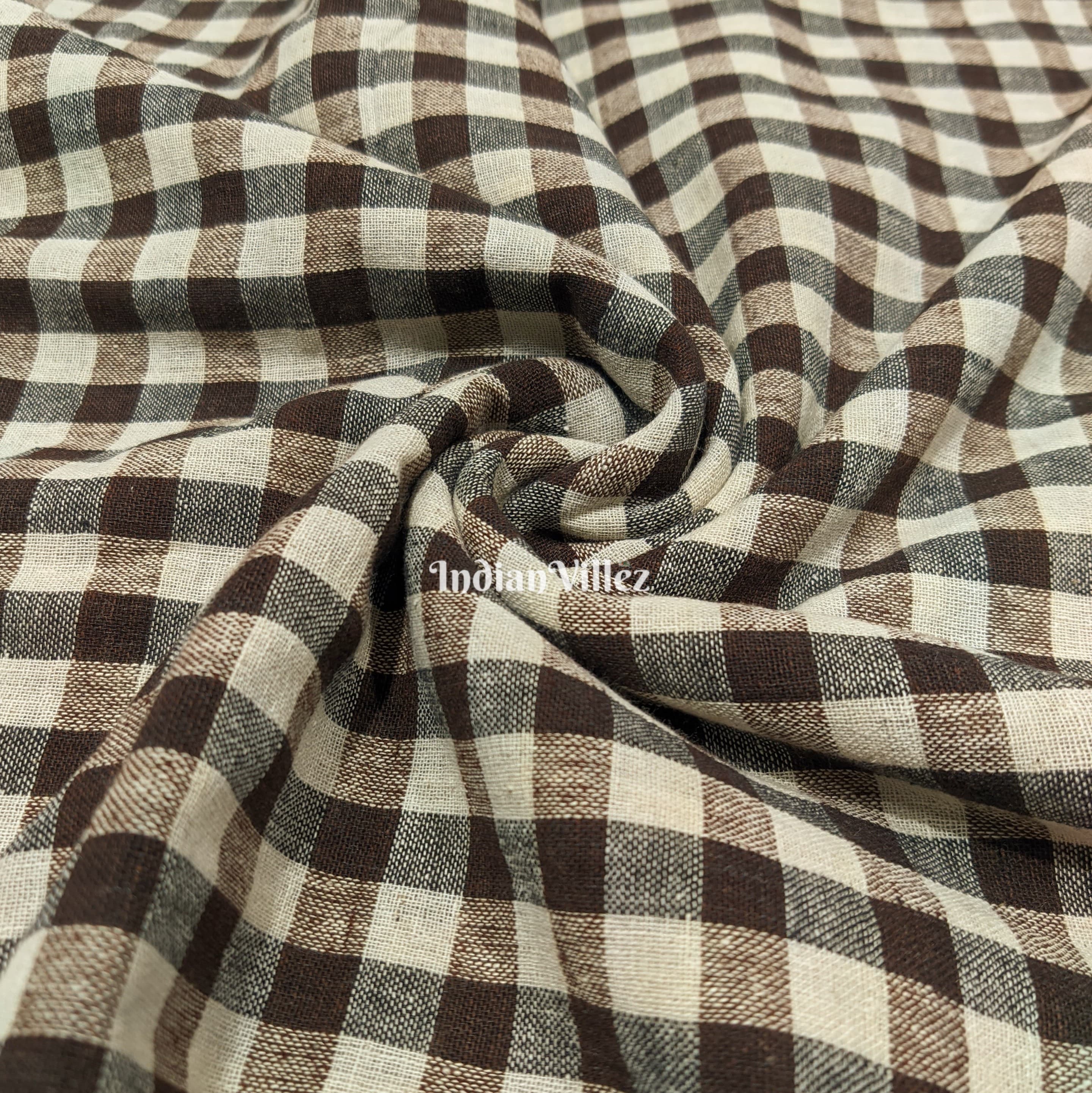 IndianVillèz Black and White Plaid Kotpad Handloom Fabric