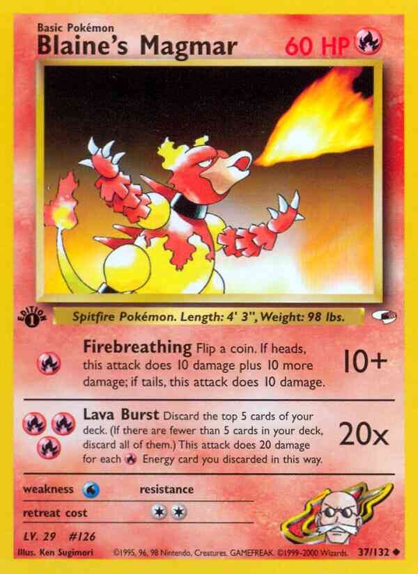 1st edition gym1-37 – Pokémon Blaine's Magmar - 37/132 - Uncommon - 1st Edition [gym1-37] [Non-Holo]
