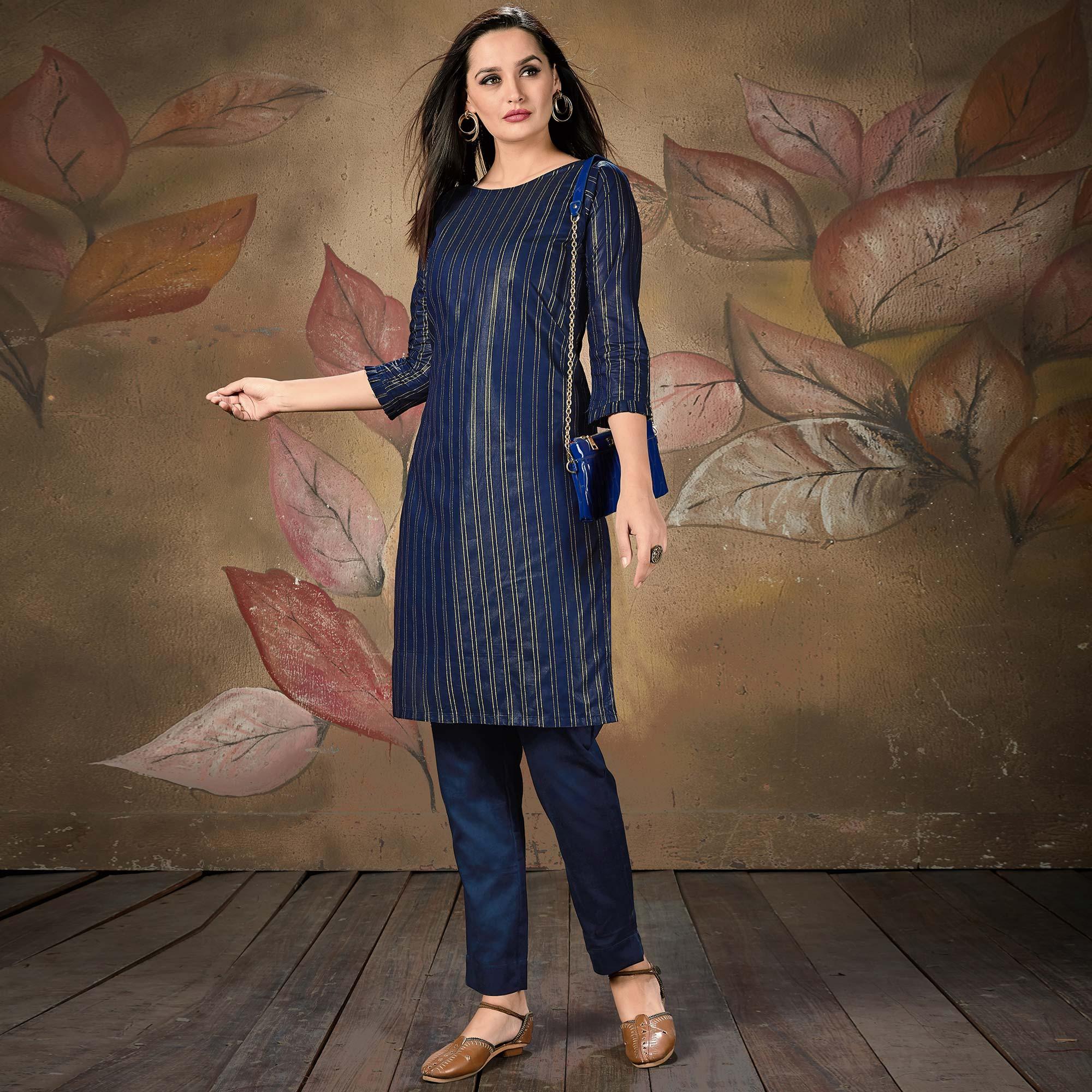 Peachmode Seller Ideal Navy Blue Colored Casual Wear Printed Cotton Kurti - view 2