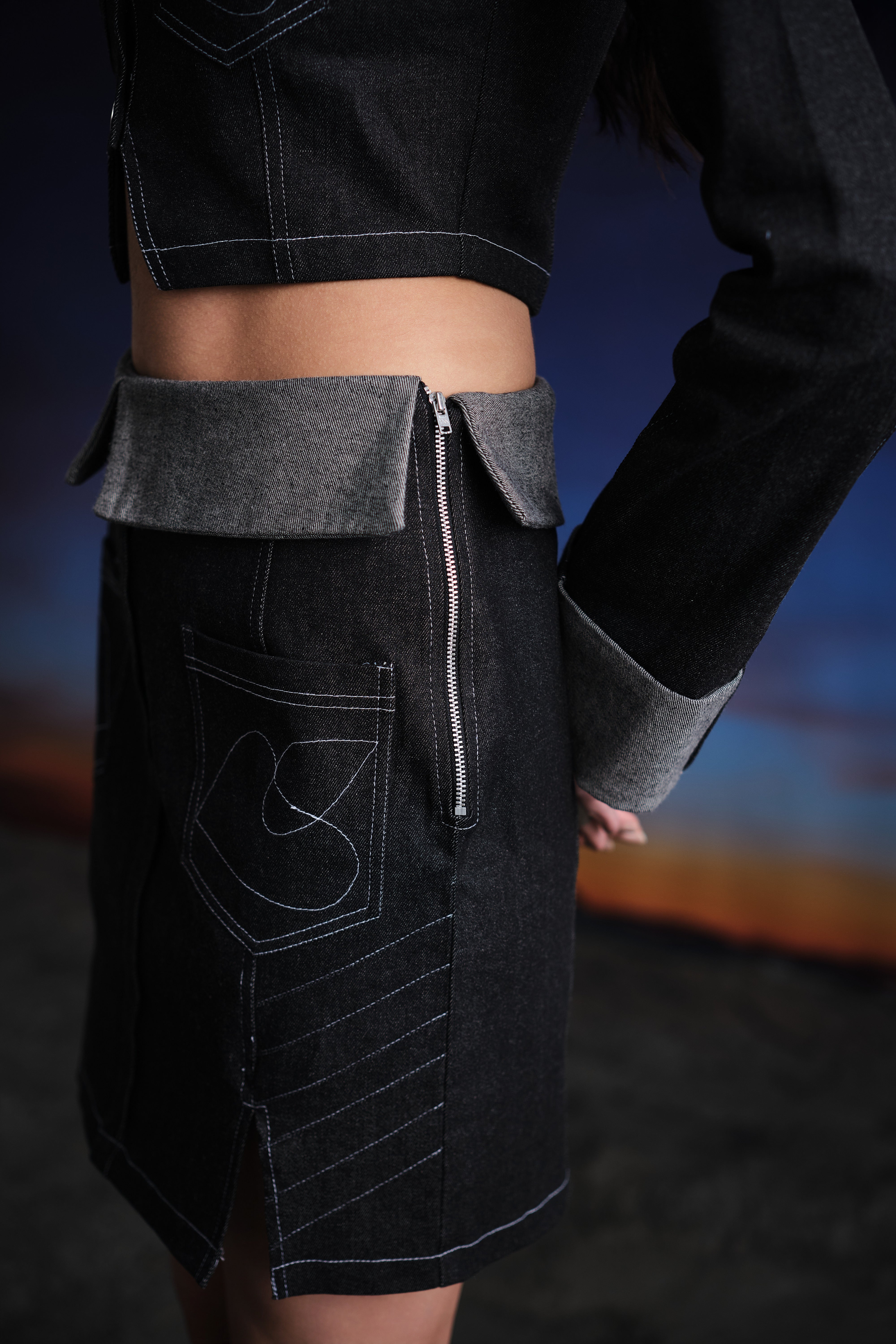THNWHN Deconstructed Denim Skirt - view 3
