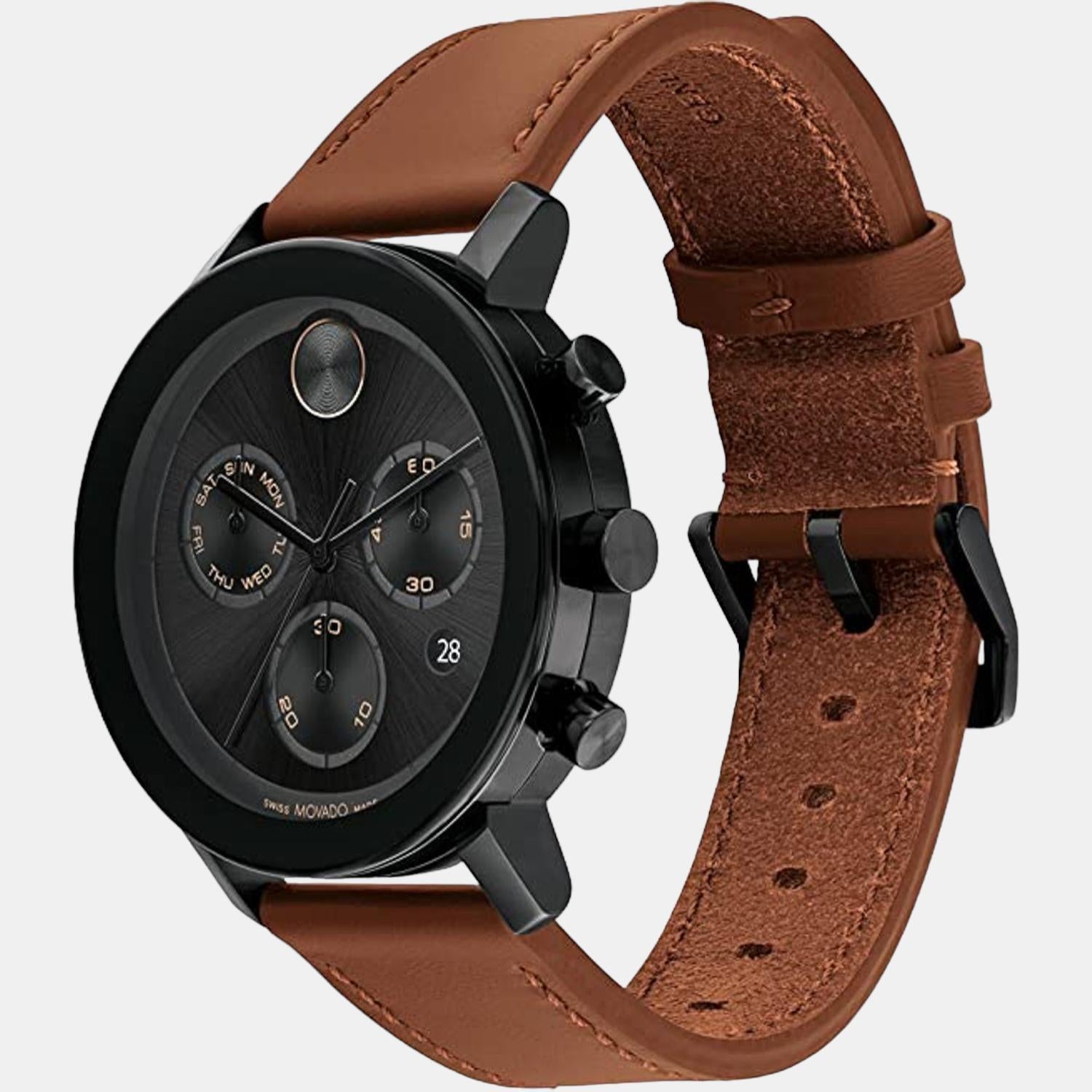 Movado Bold Evolution Men Quartz Black Dial Chronograph Leather Watch 3600884 - view 2
