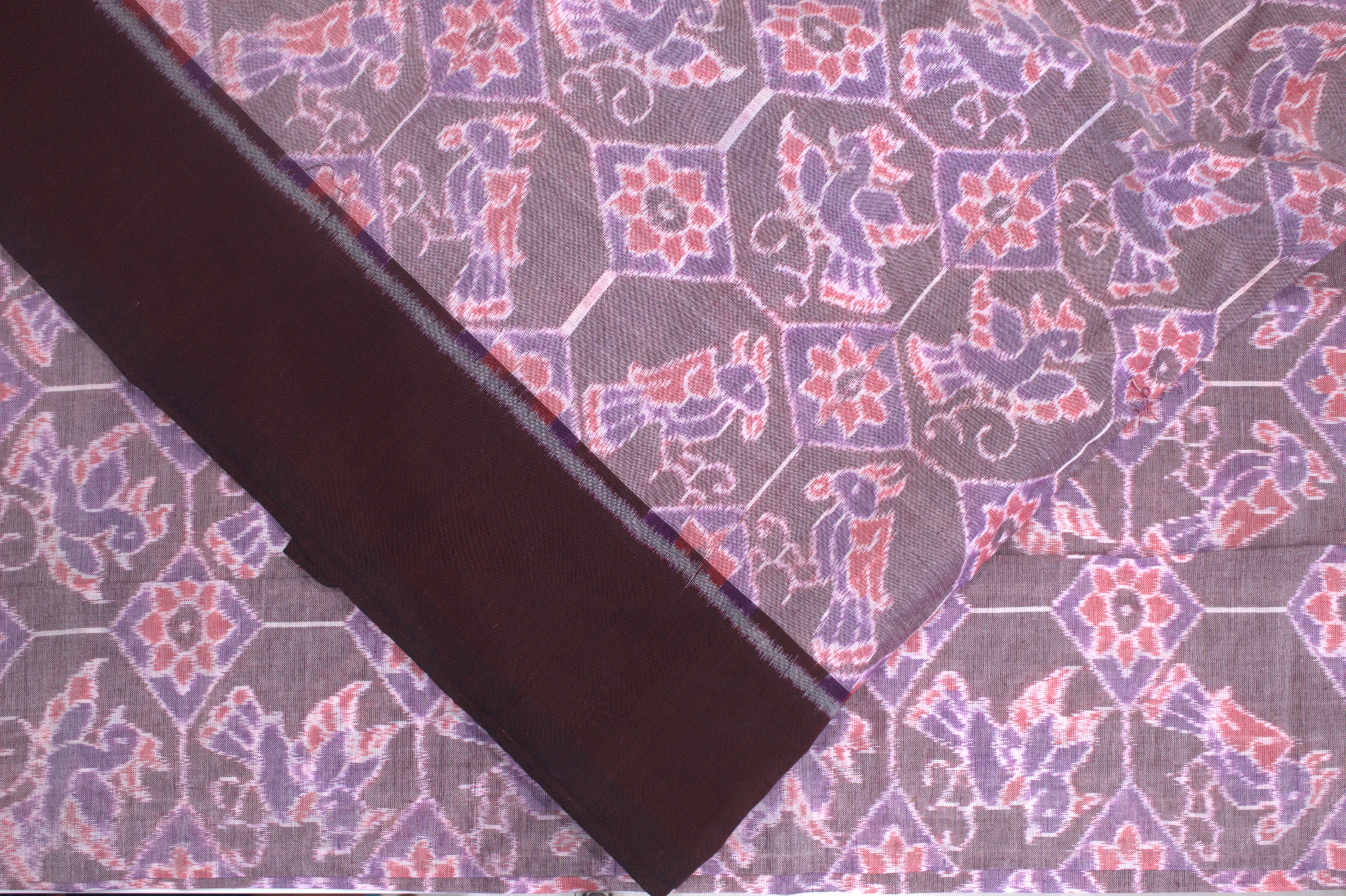 IndianVillèz Peach Blue Bird Design Sambalpuri Ikat Cotton Fabric - view 2