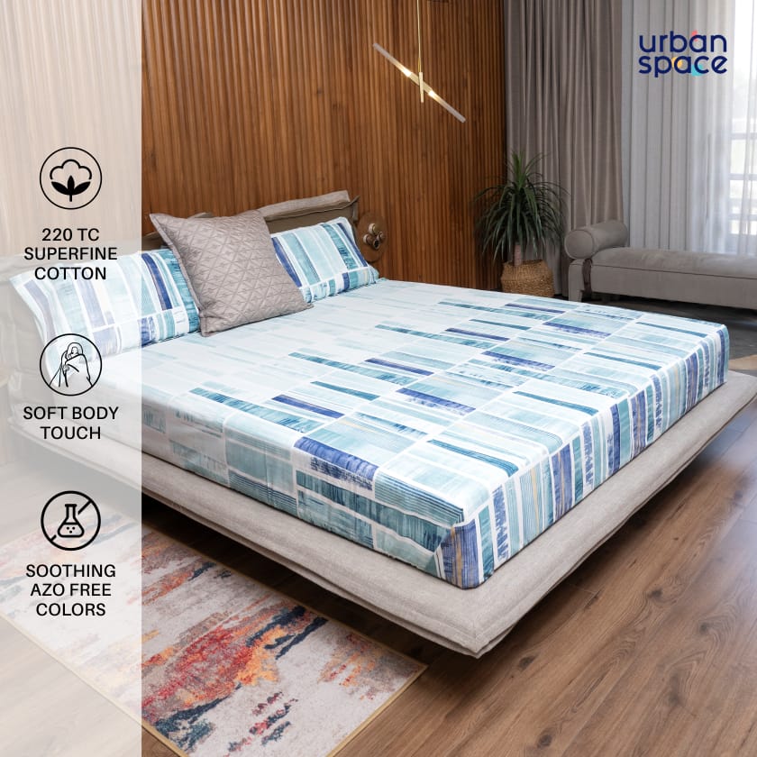 Urban Space -Home Furnishing Store Fitted King Size Cotton Bedsheet - Skyscrapper Blue - view 2
