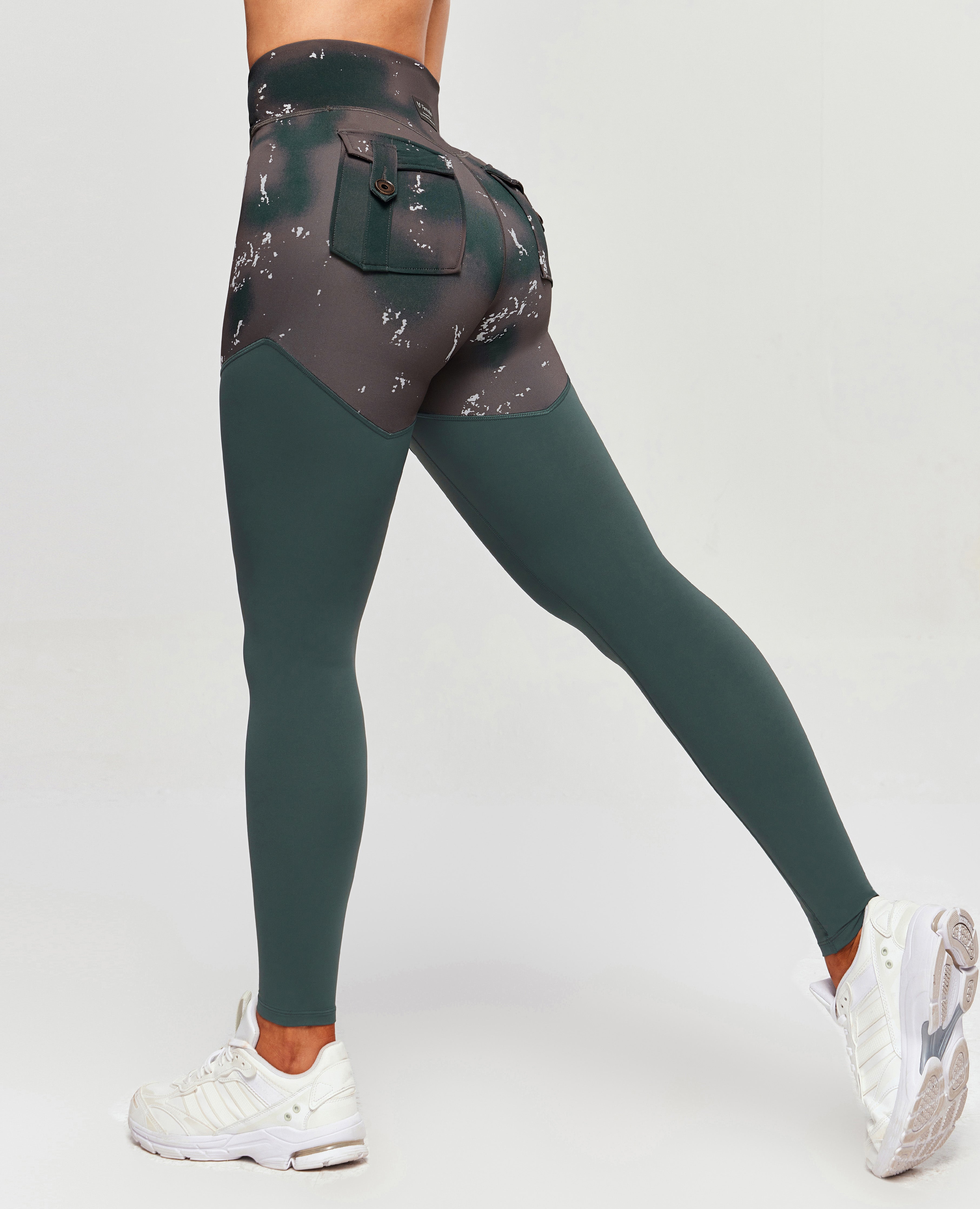 FIRM ABS Cargo Power Leggings - Tie Dye and Dark Green