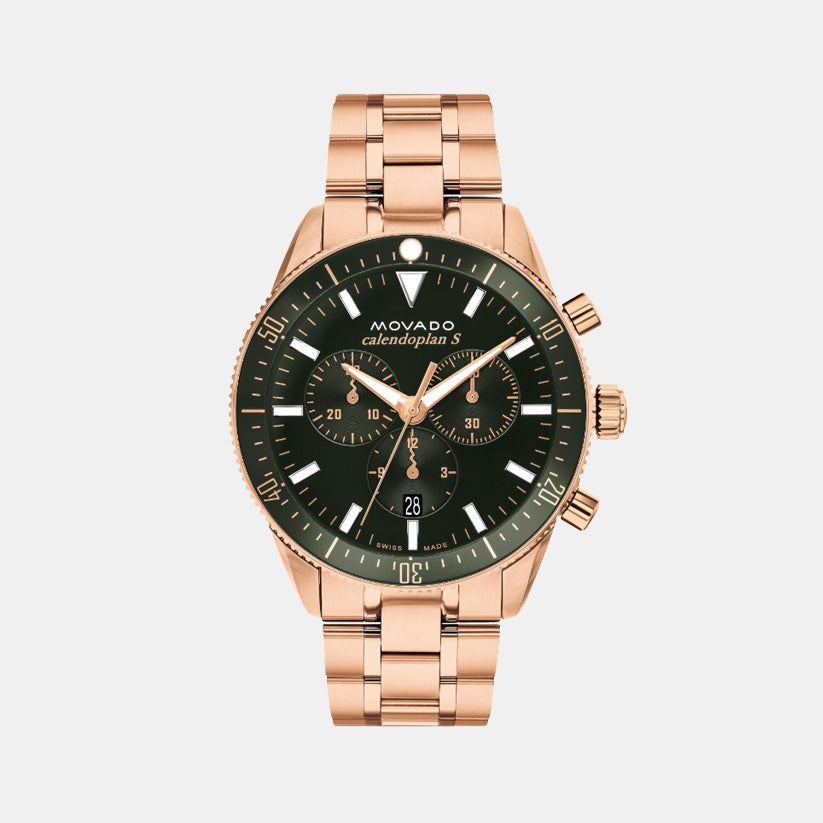 Movado Heritage Men Quartz Green Dial Chronograph Stainless Steel Watch 3650184