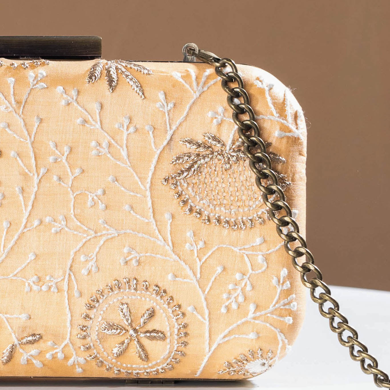 LAVANGG Beige - Chikankari Zari Hand Embroidered Tussar Silk Clutch/Sling Bag - view 2