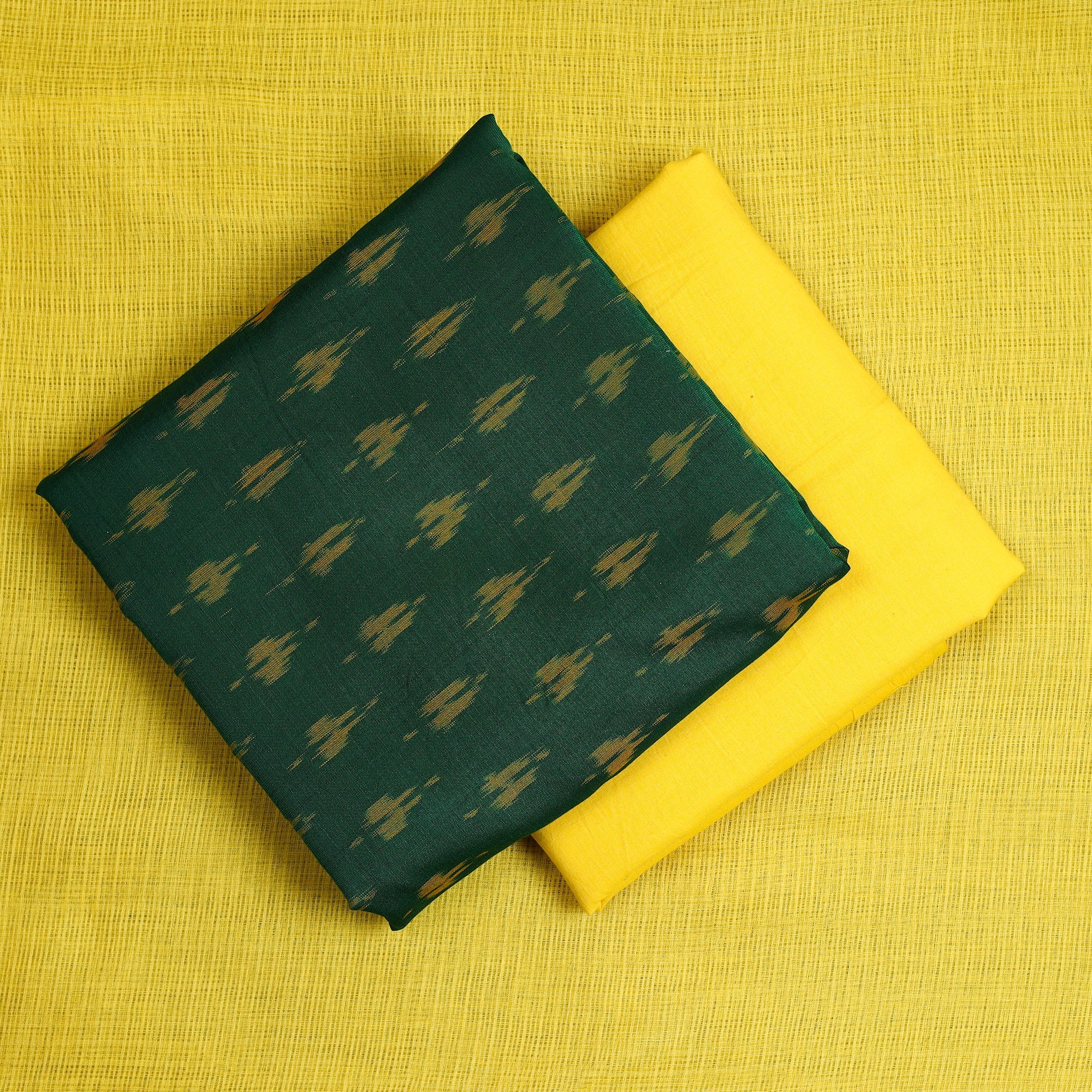 NOORI BAZAR Green - 3pc Cotton Pochampally Ikat Kurta with Plain Dupatta 14 - view 2