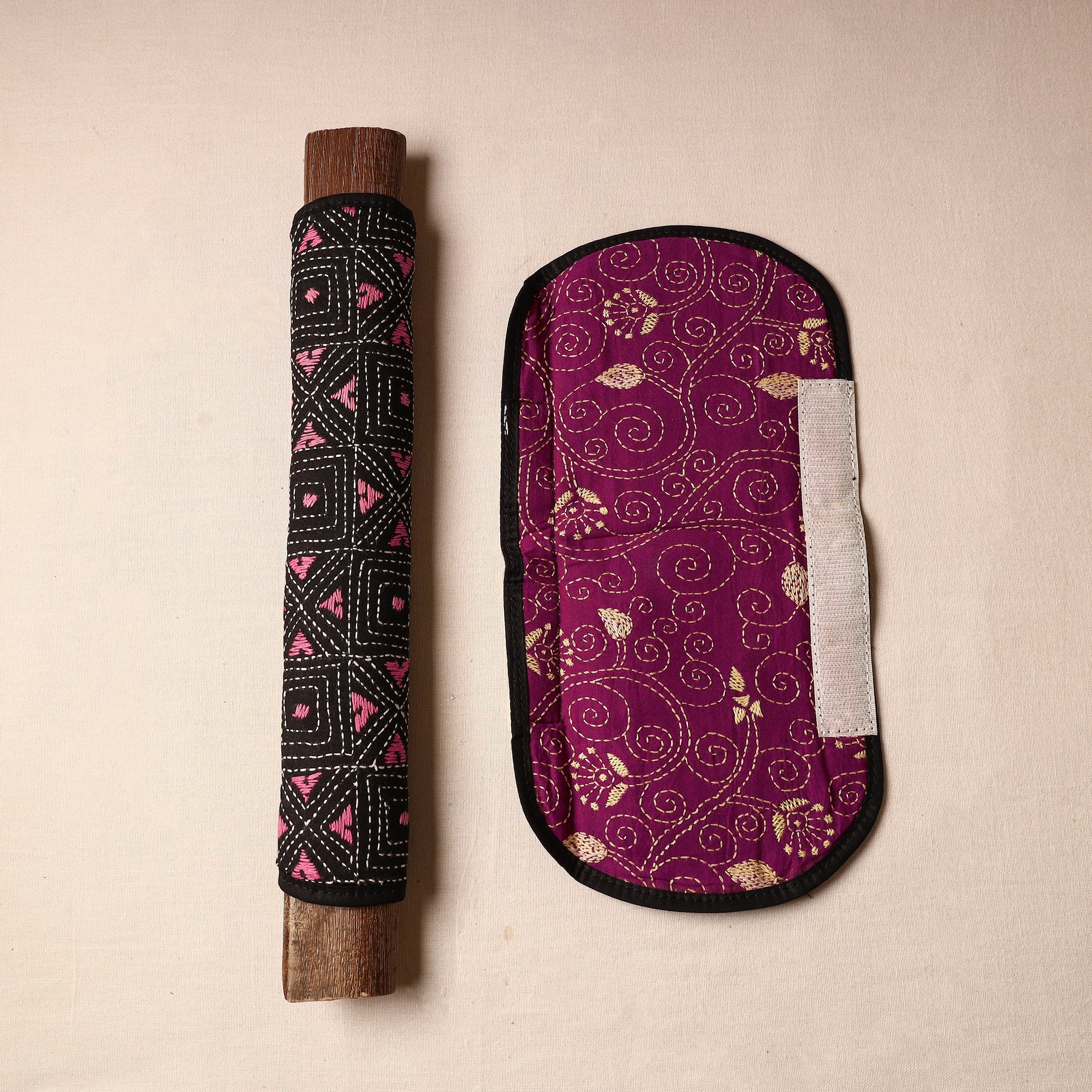 ASALKAAR Bengal Kantha Work Handmade Fridge Handle Cover (Set of 2) 36 - view 2