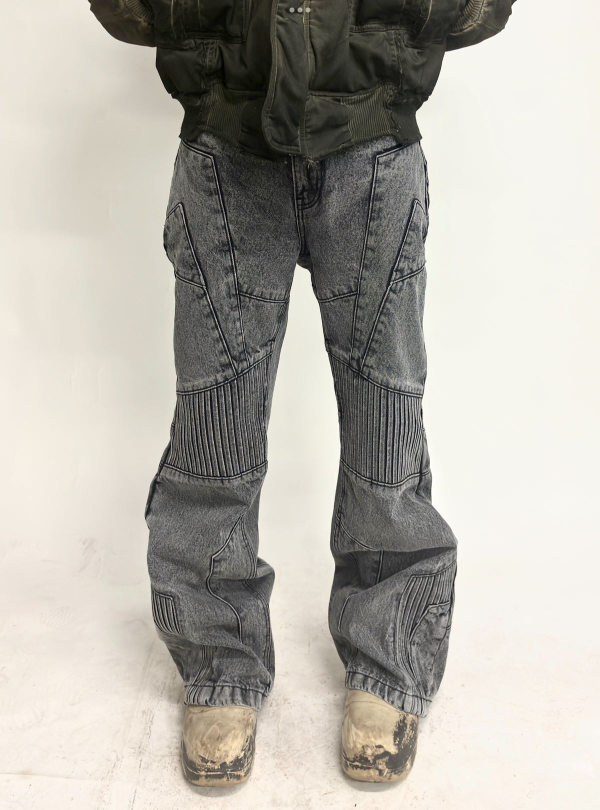 Unreborn Project Biker Denim Pants - Light Grey - view 5