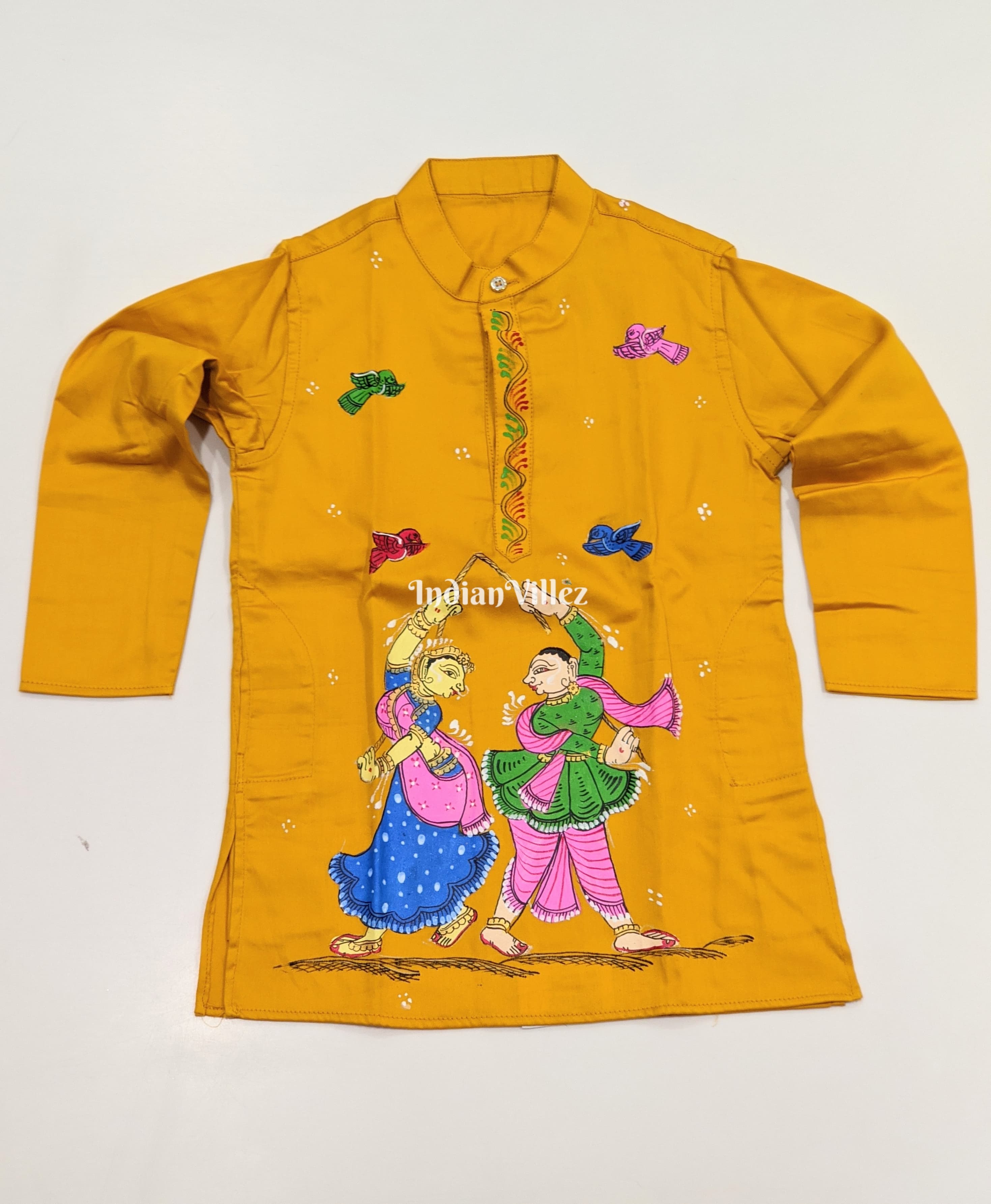 IndianVillèz Yellow Boys Nartaki Theme Pattachitra Kids Kurta & Pyjama Set - view 2