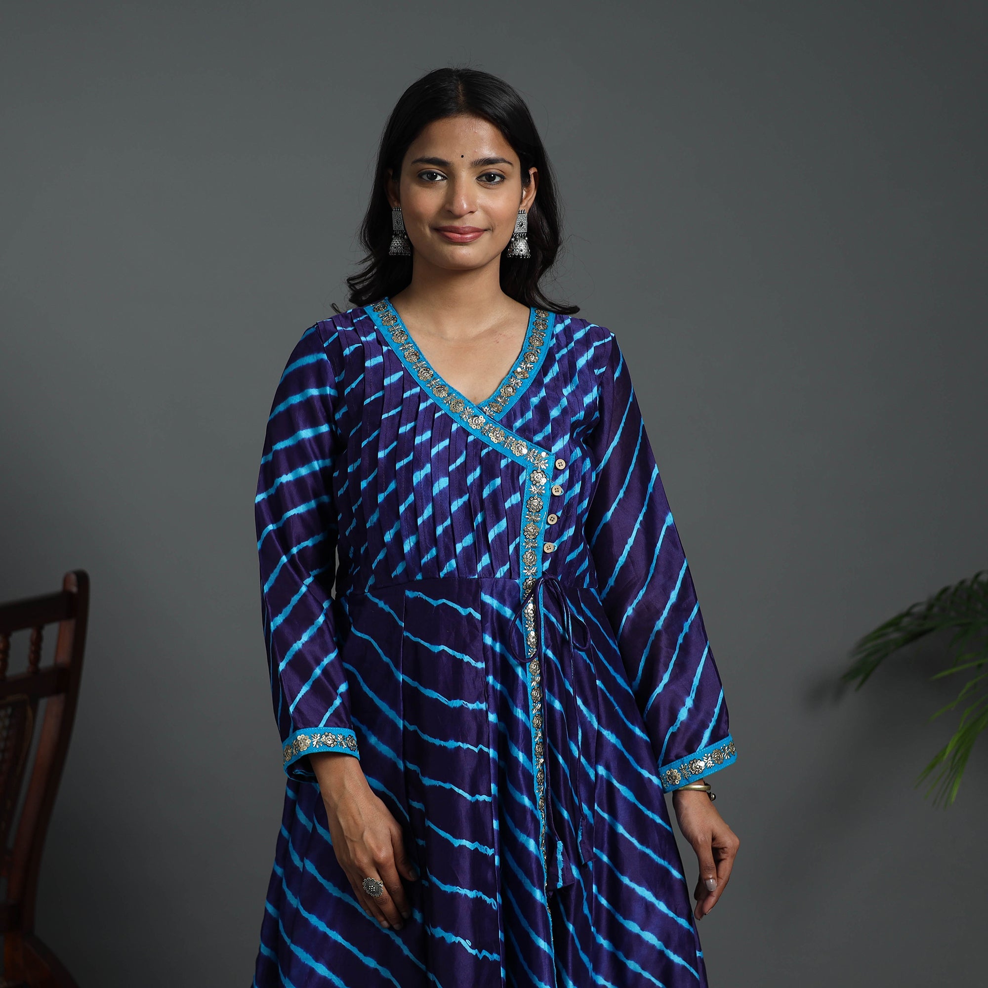 ITOKRI CASUALS Blue - Angrakha Handloom Chanderi Silk Tie-Dye Leheriya Kurta 03 - view 2
