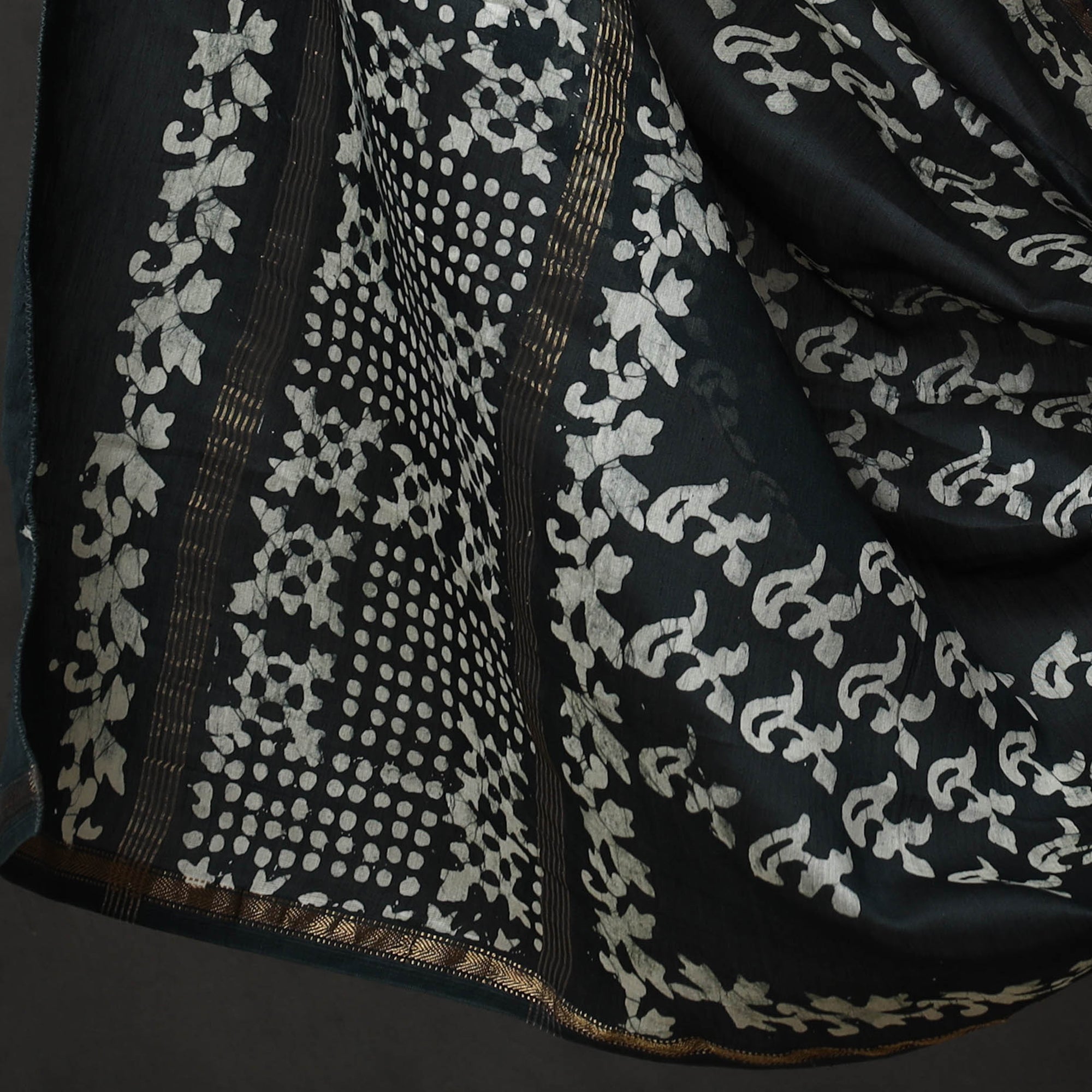BATIK BY MD. SHARIFF Black - 3pc Chanderi Silk Hand Batik Print Dress Material 37 - view 4